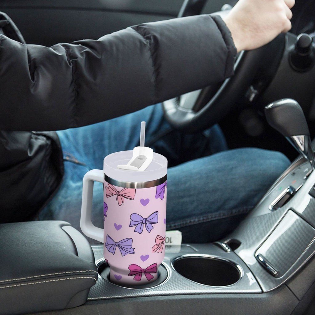 30 oz Insulated Stainless Steel Tumbler Double Wall Stainless Steel Tumbler with 2-Way Drinking Bows and Heart Pattern