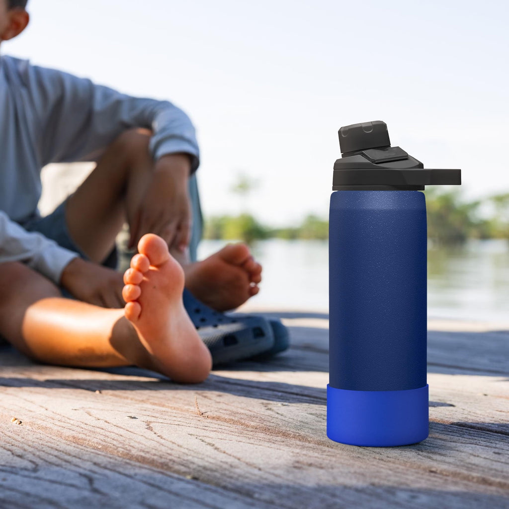 Linkidea 2 Pack Water Bottle Boot Compatible with CamelBak Eddy+20oz/25oz, Chute Mag 20oz/25oz, Carry Cap, Silicone Anti-Slip Bottle Bottom Bumper Protector (Navy Blue)