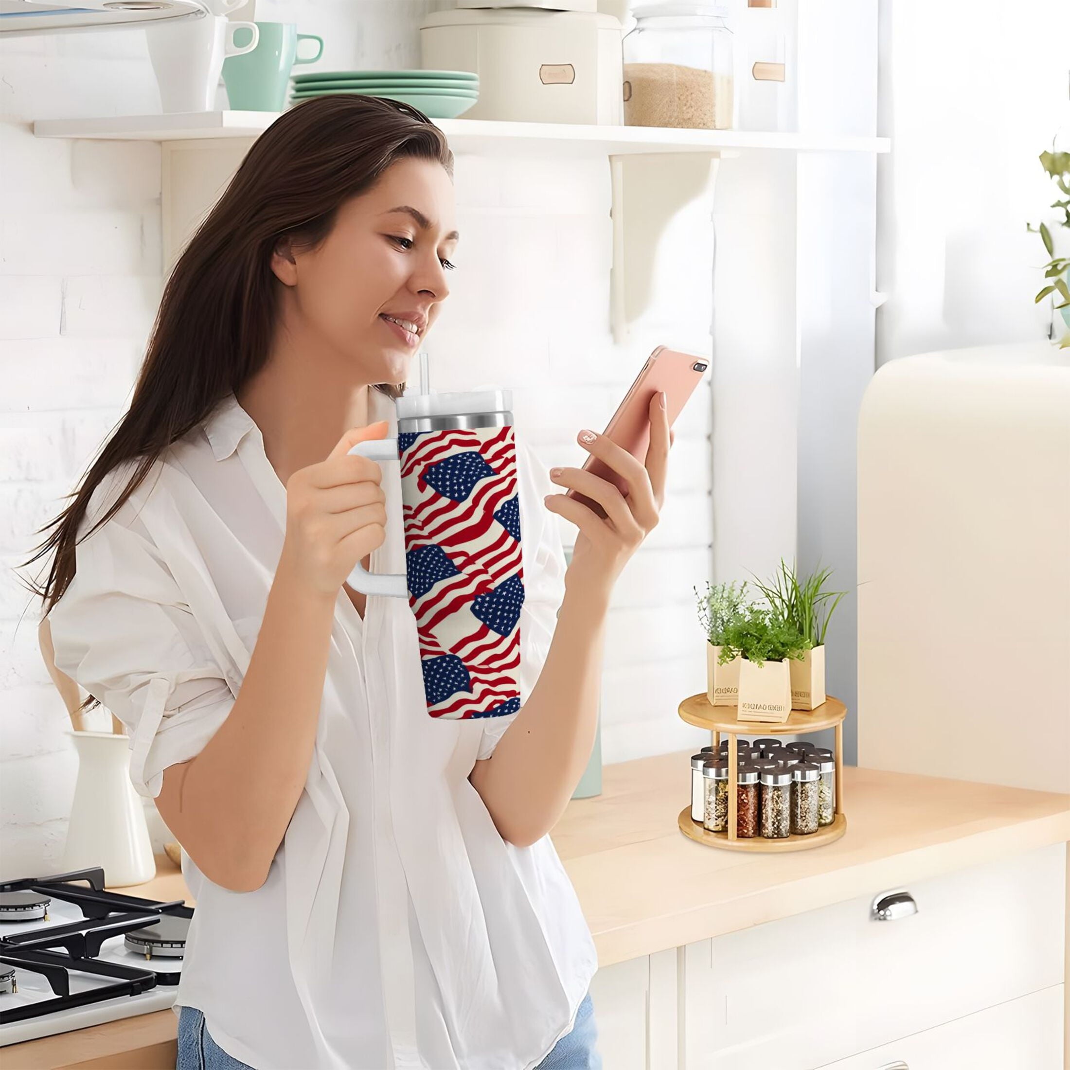 40 oz Insulated Stainless Steel Tumbler Double Wall Stainless Steel Tumbler with 2-Way Drinking Flags Abstract Design