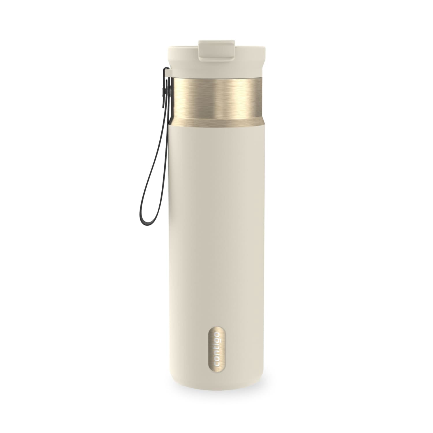 Contigo DualSip Leakproof Stainless Steel Reusable Water Bottle Tumbler with Carrying Strap, Cream/Champagne, 24 oz