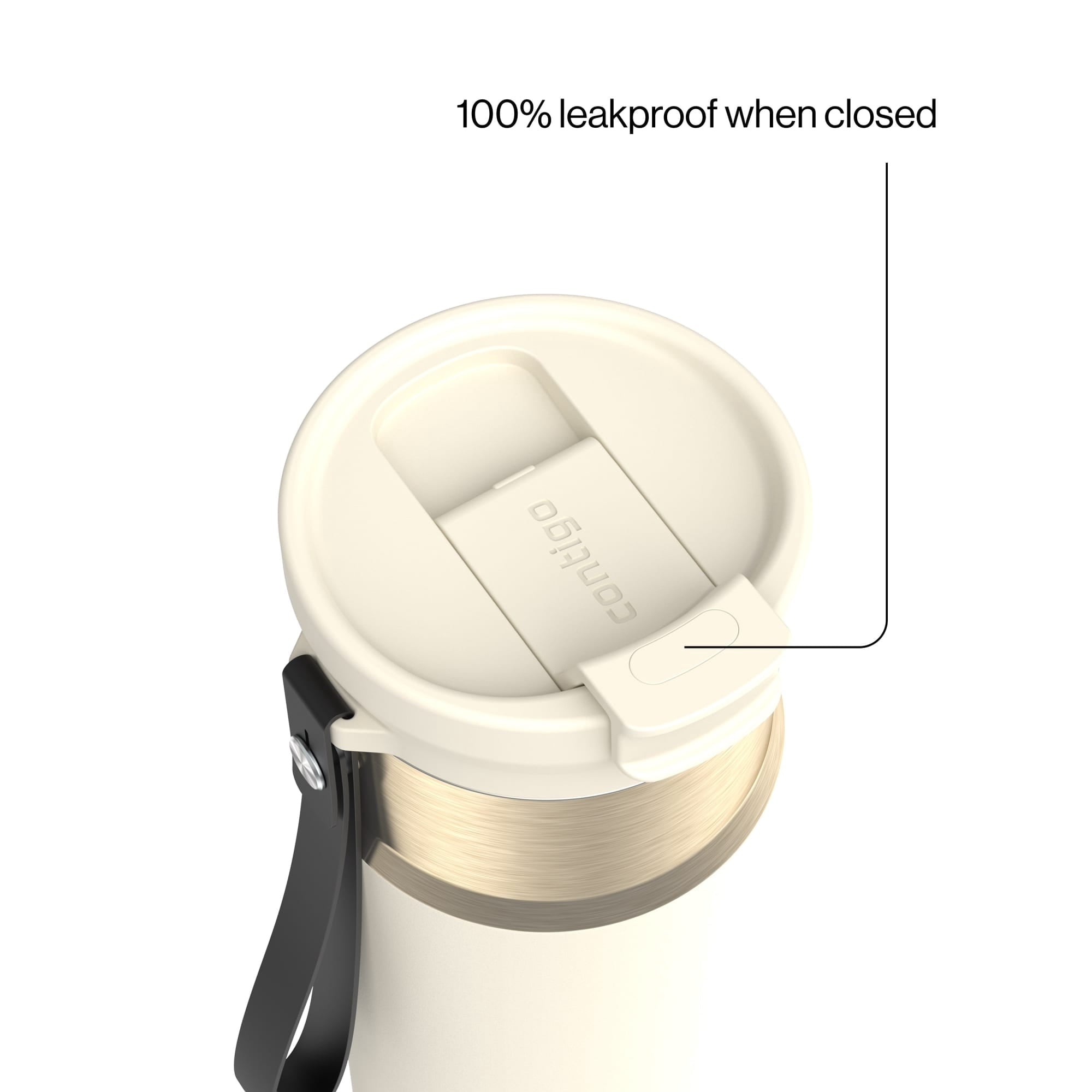Contigo DualSip Leakproof Stainless Steel Reusable Water Bottle Tumbler with Carrying Strap, Cream/Champagne, 24 oz