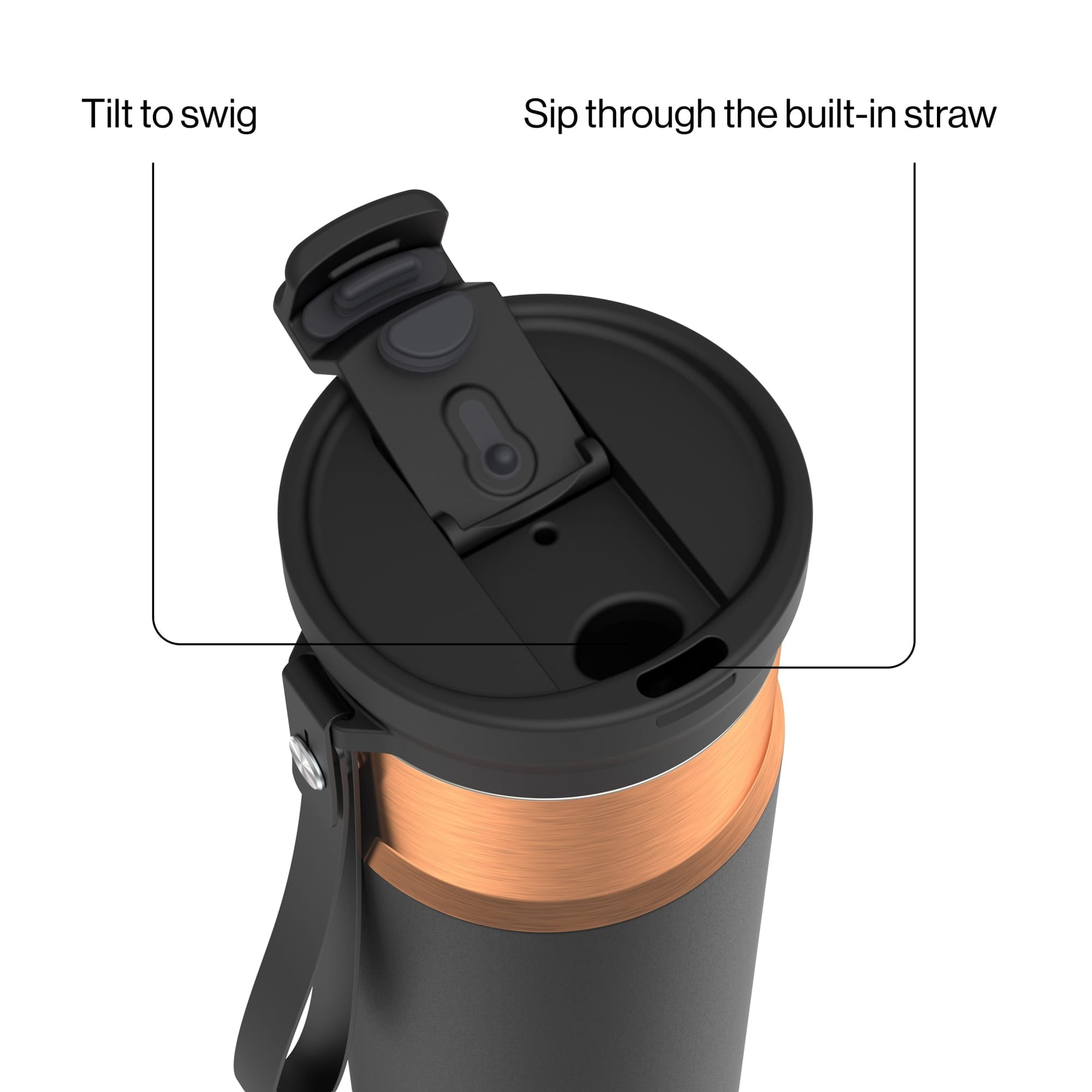 Contigo DualSip Leakproof Stainless Steel Reusable Water Bottle Tumbler with Carrying Strap, Cream/Champagne, 24 oz