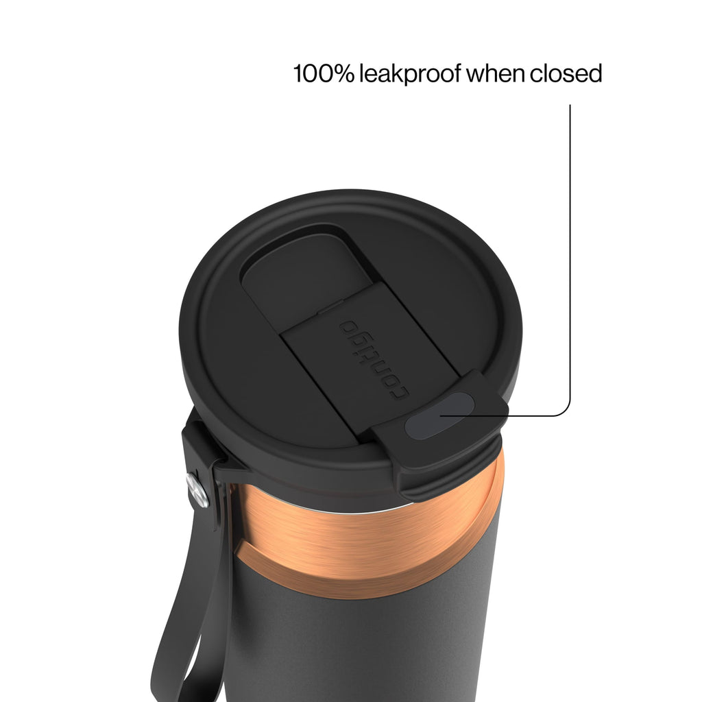 Contigo DualSip Leakproof Stainless Steel Reusable Water Bottle Tumbler with Carrying Strap, Cream/Champagne, 24 oz