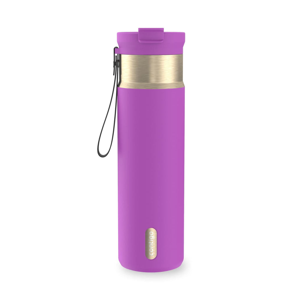 Contigo DualSip Leakproof Stainless Steel Reusable Water Bottle Tumbler with Carrying Strap, Cream/Champagne, 24 oz