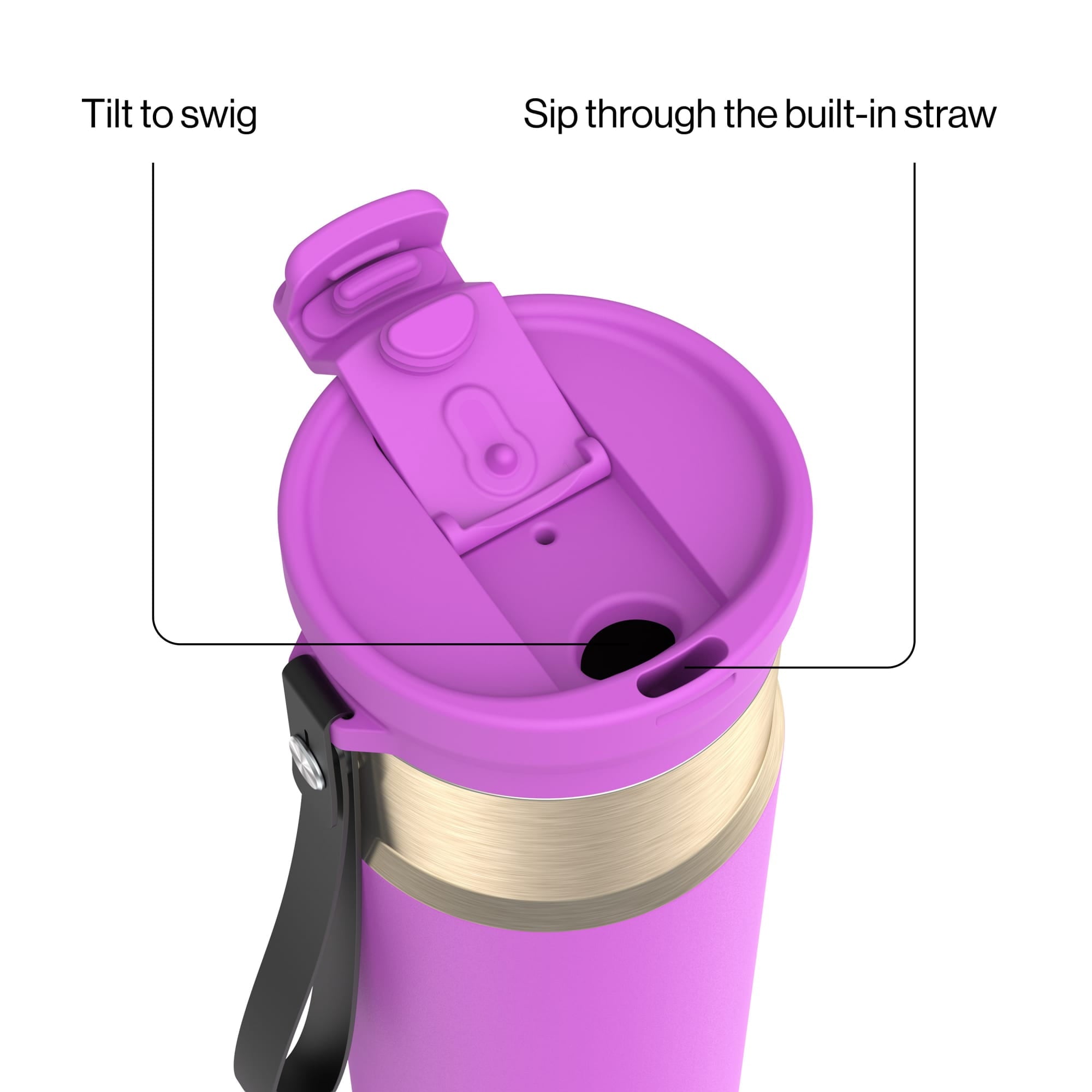 Contigo DualSip Leakproof Stainless Steel Reusable Water Bottle Tumbler with Carrying Strap, Cream/Champagne, 24 oz