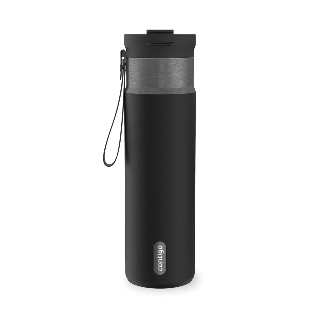 Contigo DualSip Leakproof Stainless Steel Reusable Water Bottle Tumbler with Carrying Strap, Cream/Champagne, 24 oz