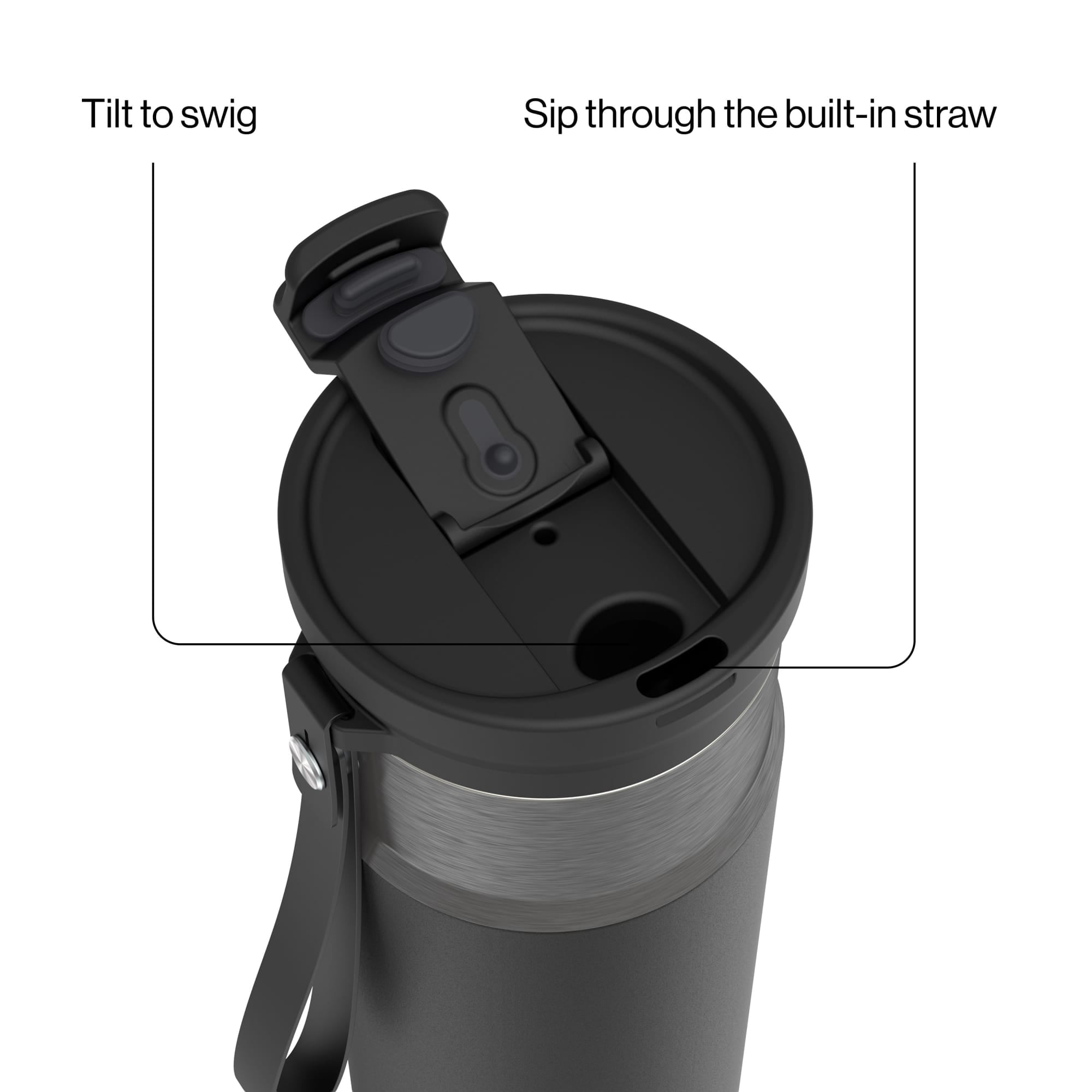 Contigo DualSip Leakproof Stainless Steel Reusable Water Bottle Tumbler with Carrying Strap, Cream/Champagne, 24 oz