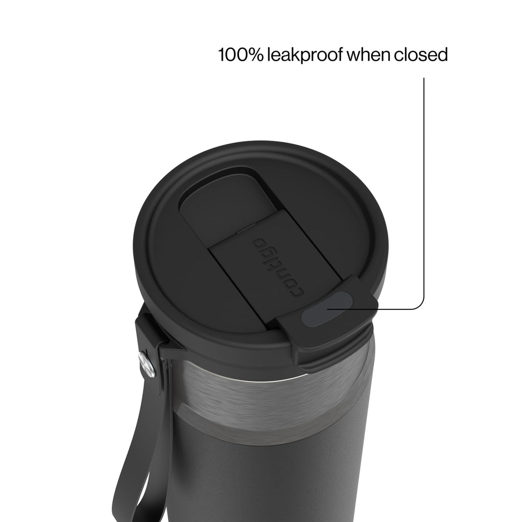 Contigo DualSip Leakproof Stainless Steel Reusable Water Bottle Tumbler with Carrying Strap, Cream/Champagne, 24 oz