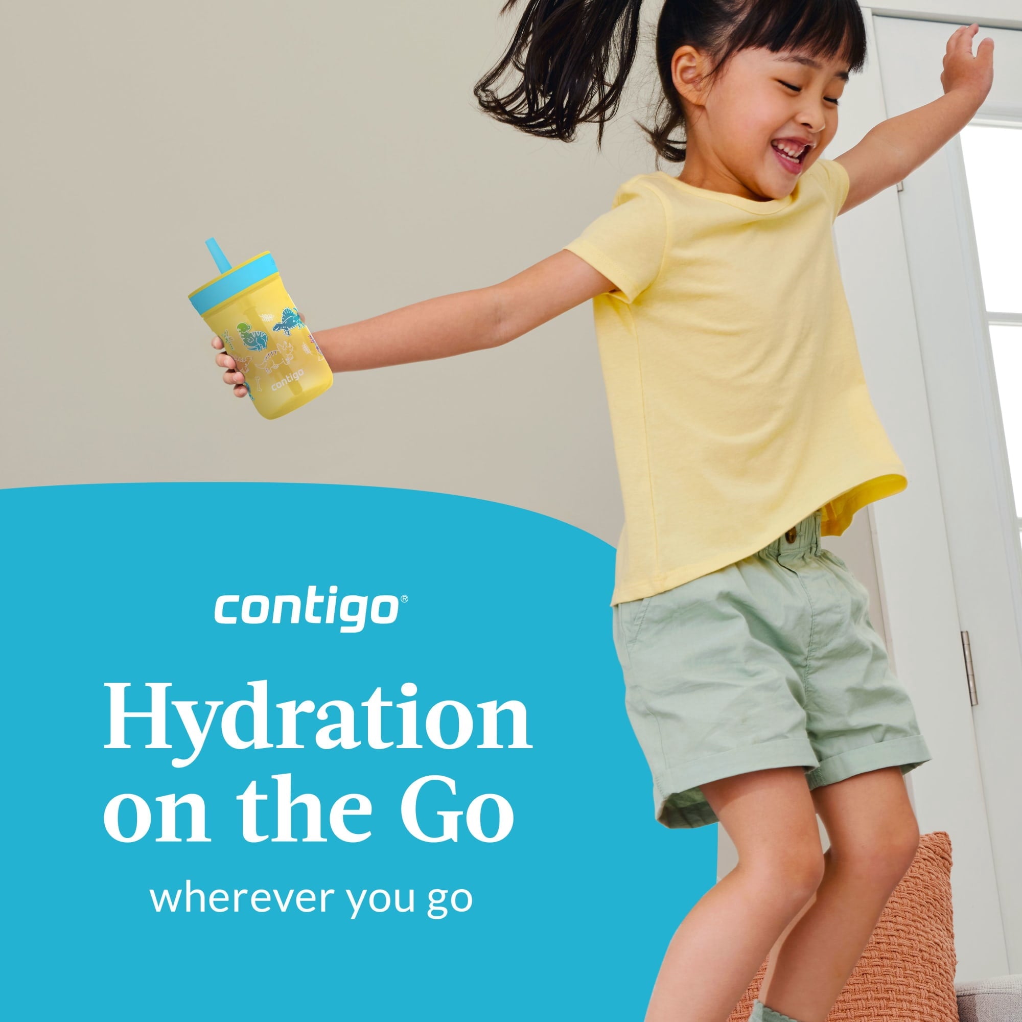 Contigo Kids Leighton Spill-Proof Tumbler with Straw, 14 oz, Yellow