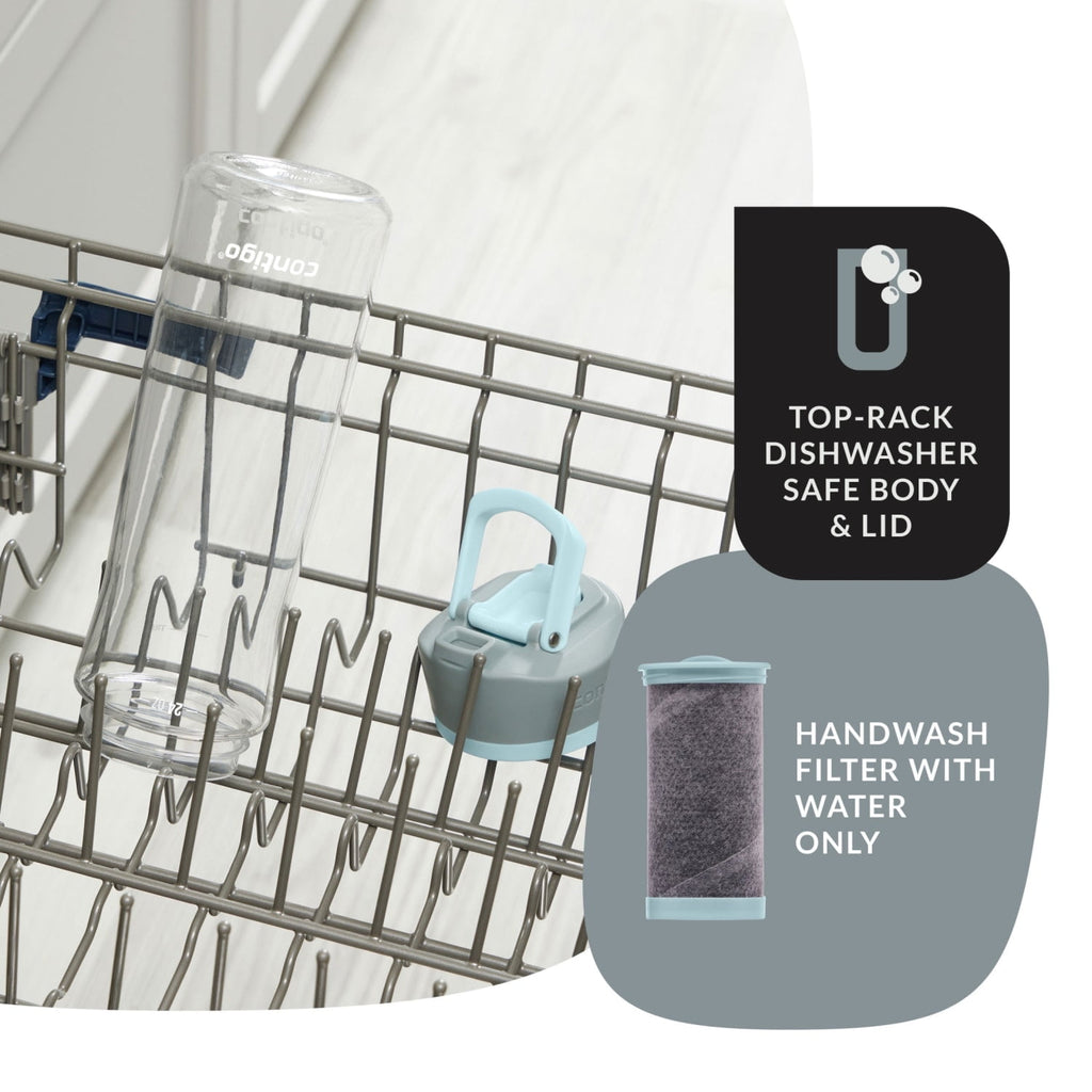 Contigo Clybourn Plastic FreeFlow Filter Water Bottle with AUTOSEAL Lid 24 oz., Salt, with Replacable Filter