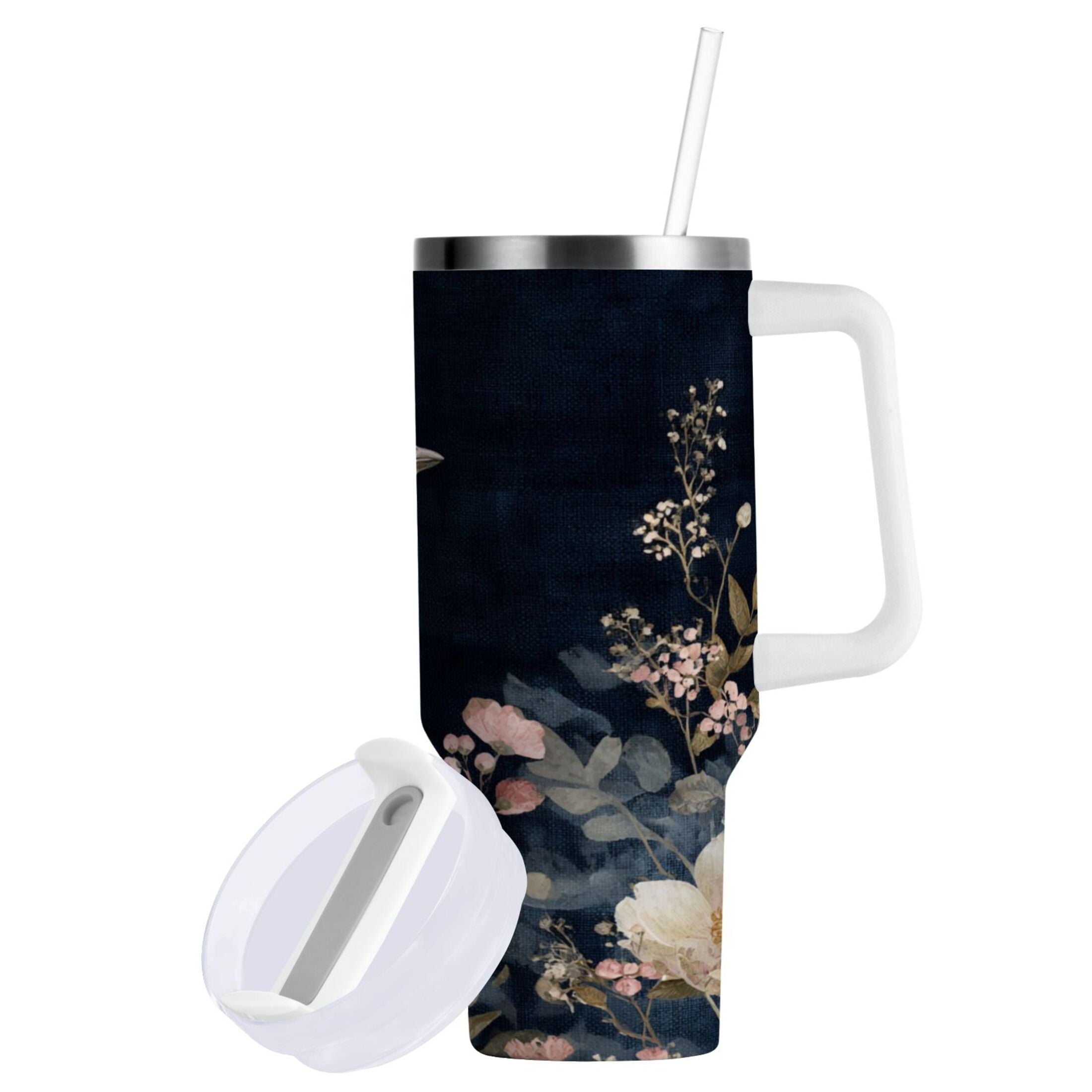 30 oz Insulated Stainless Steel Tumbler Double Wall Stainless Steel Tumbler with 2-Way Drinking Watercolor Vintage Blue Bird