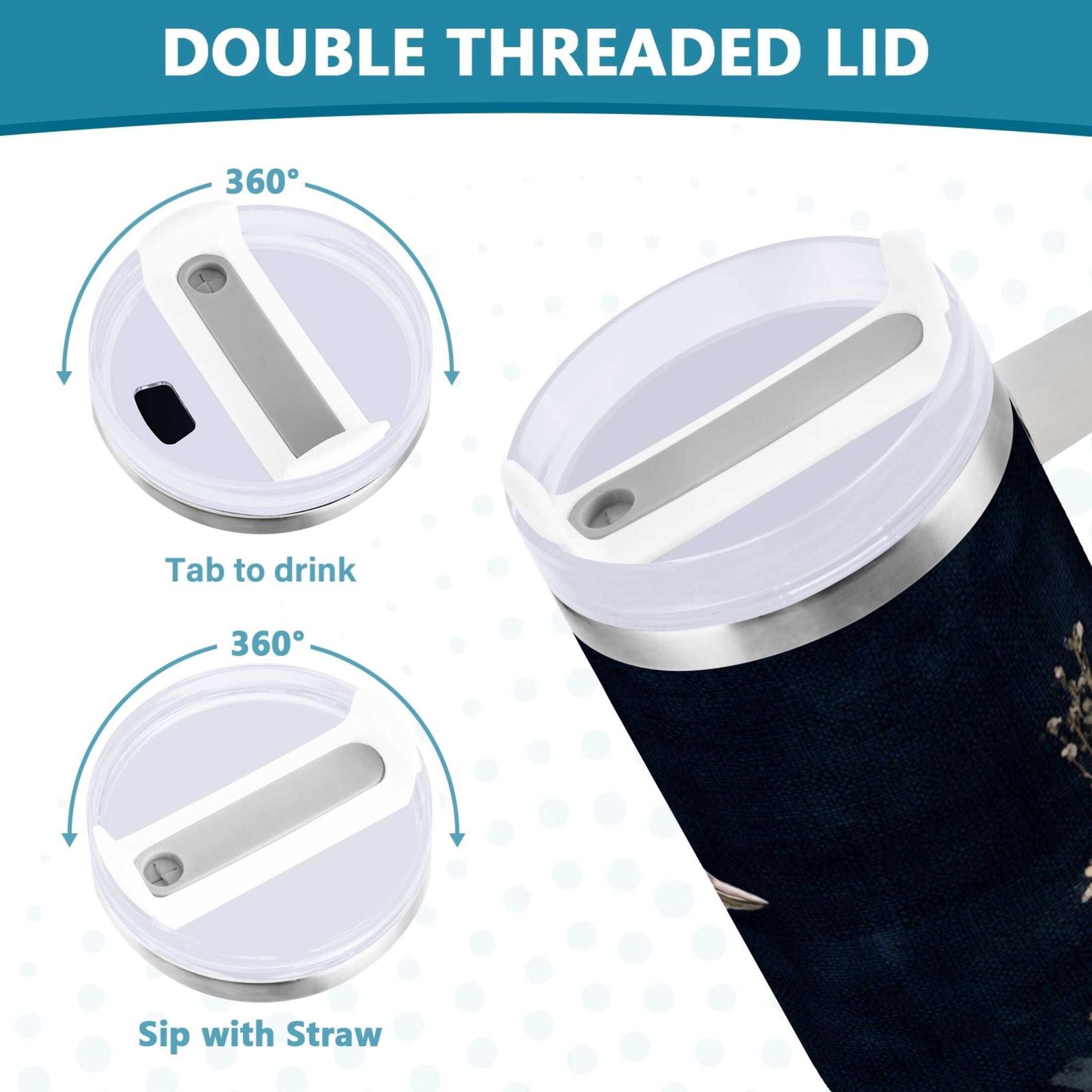 30 oz Insulated Stainless Steel Tumbler Double Wall Stainless Steel Tumbler with 2-Way Drinking Watercolor Vintage Blue Bird