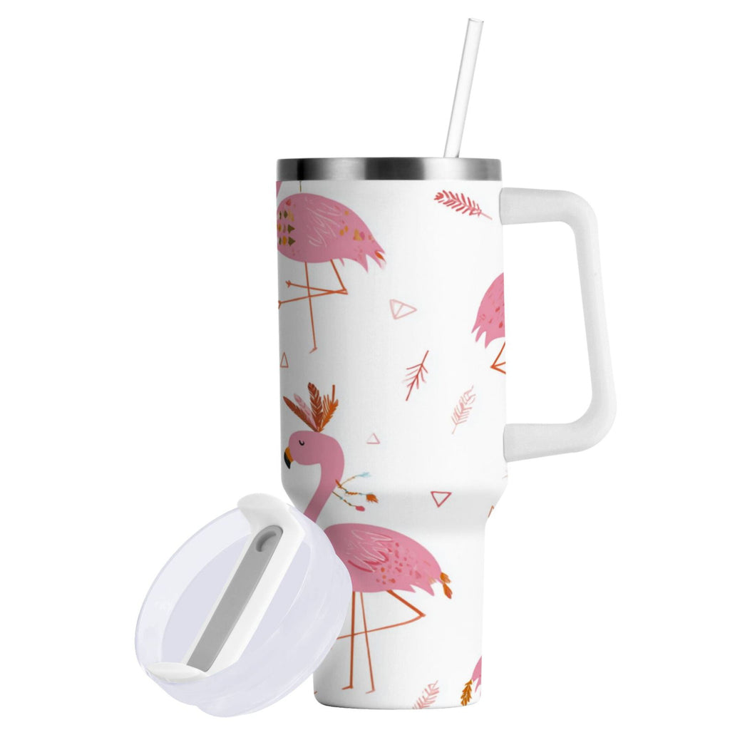 40 oz Insulated Stainless Steel Tumbler Double Wall Stainless Steel Tumbler with 2-Way Drinking Cute Pink Flamingo Pattern