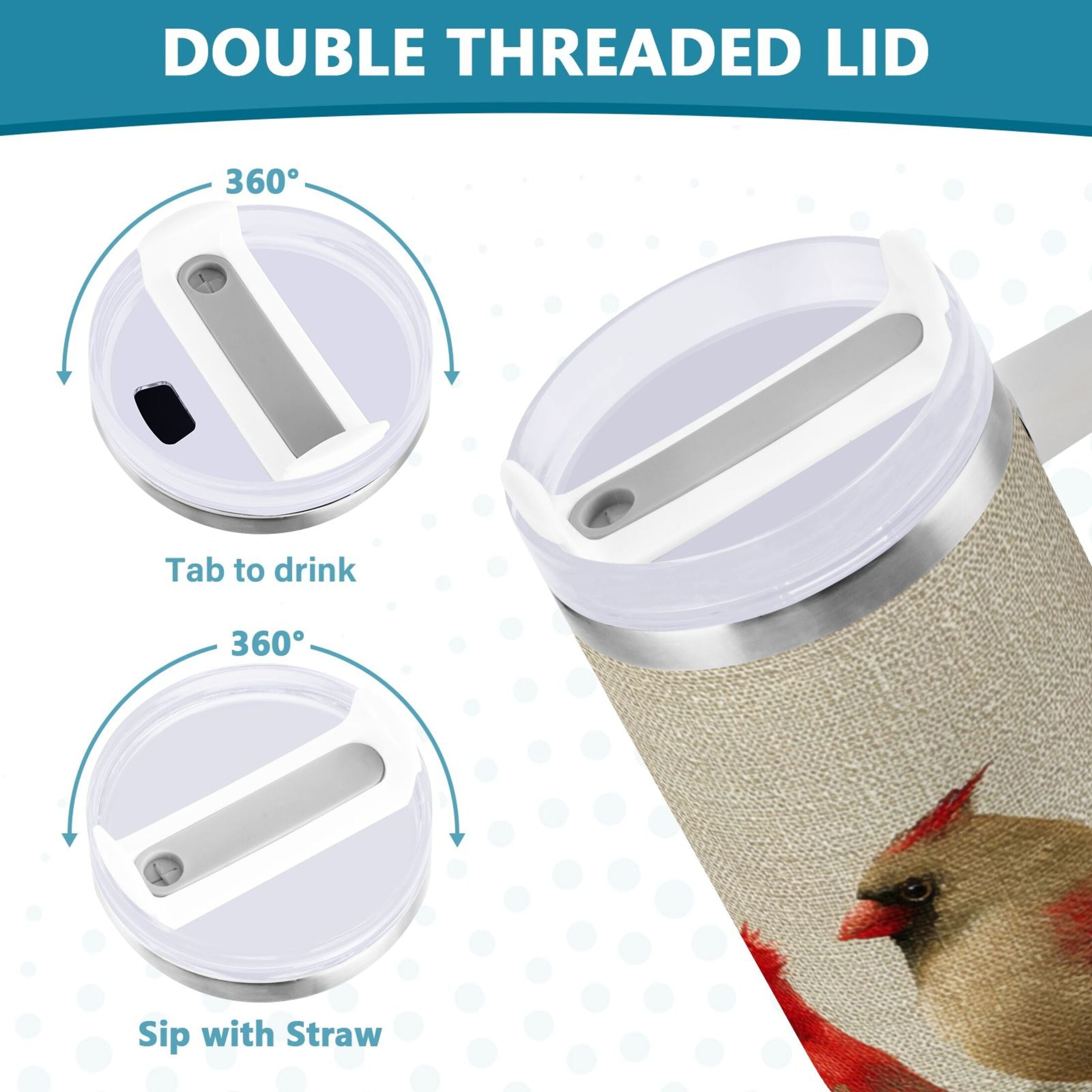 30 oz Insulated Stainless Steel Tumbler Double Wall Stainless Steel Tumbler with 2-Way Drinking Bird and Snow-covered Trees