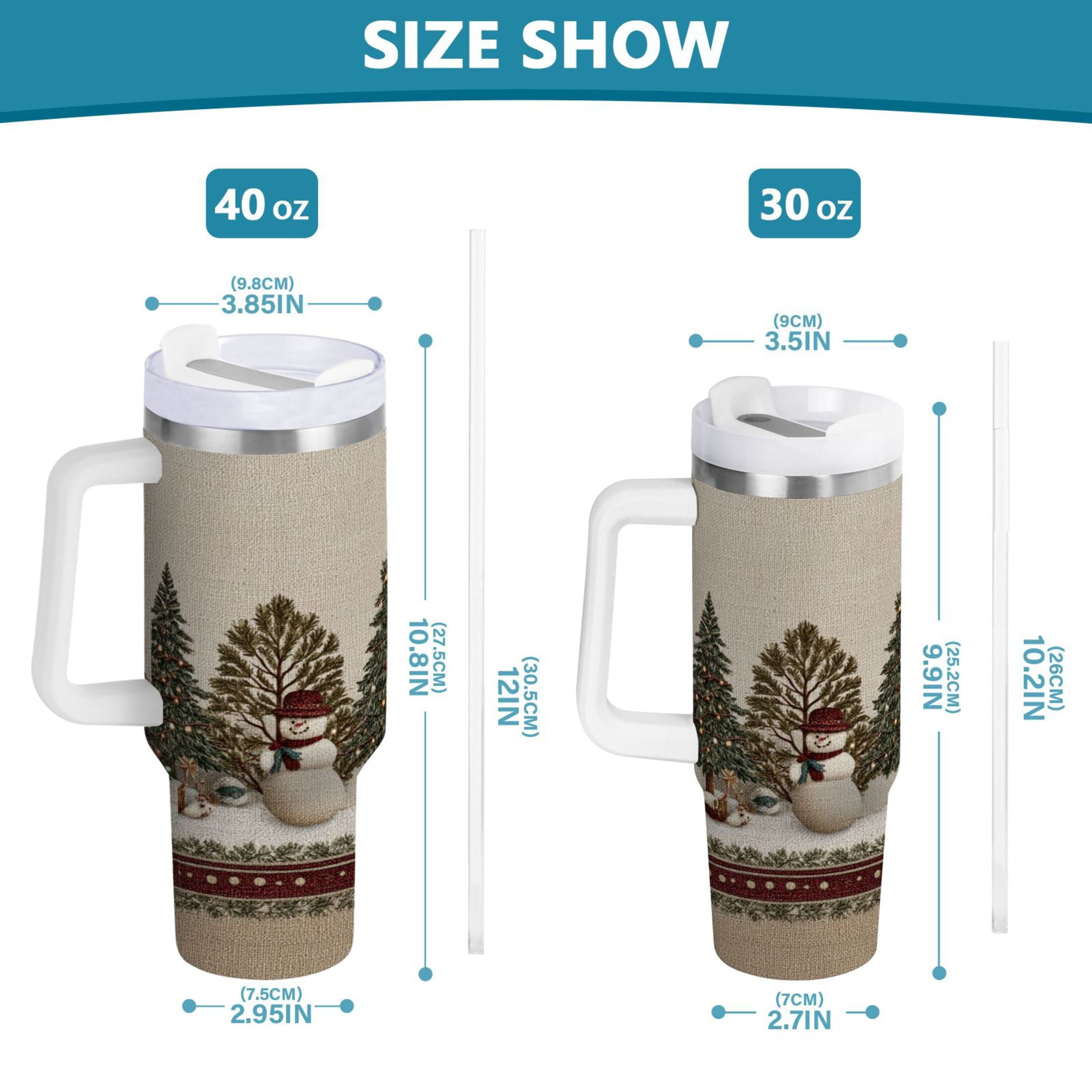 30 oz Insulated Stainless Steel Tumbler Double Wall Stainless Steel Tumbler with 2-Way Drinking Snowmen and Deer in The Forest