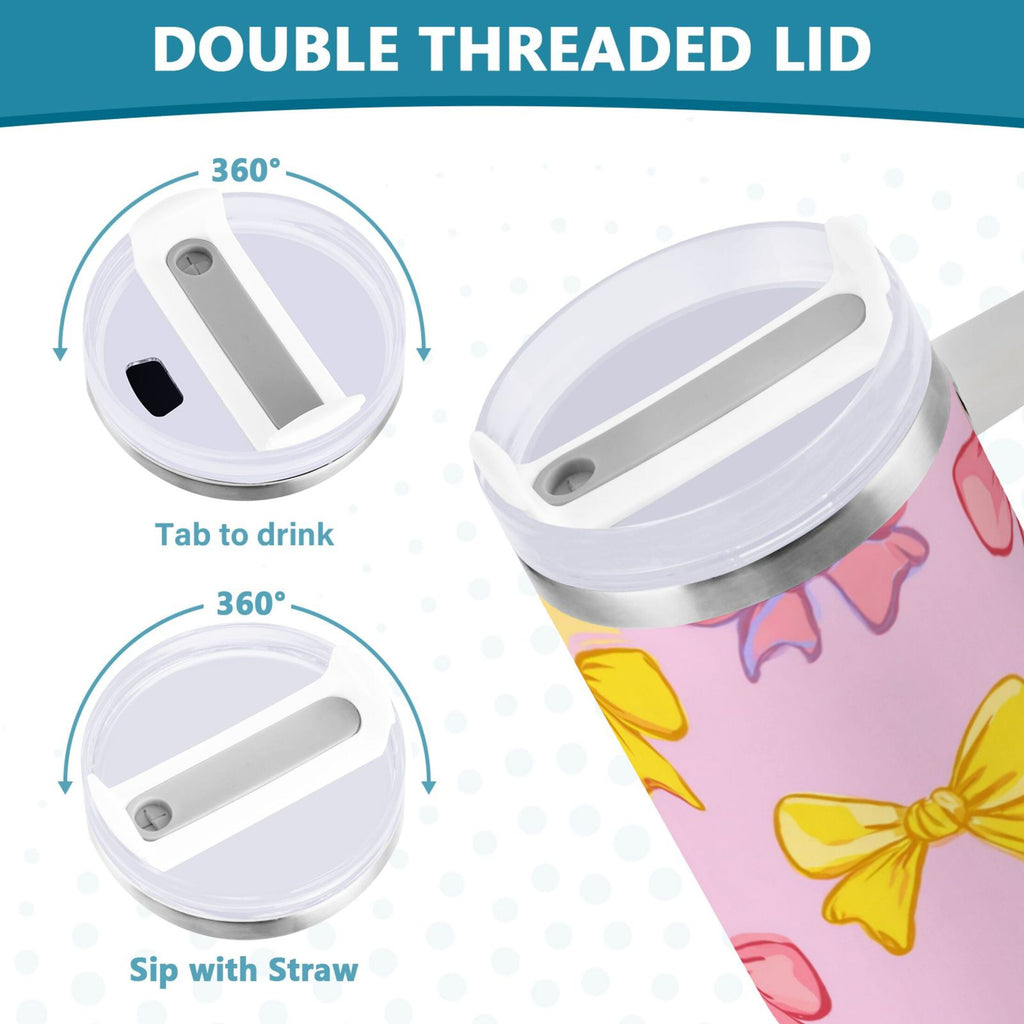 30 oz Insulated Stainless Steel Tumbler Double Wall Stainless Steel Tumbler with 2-Way Drinking Yellow and Pink Bows