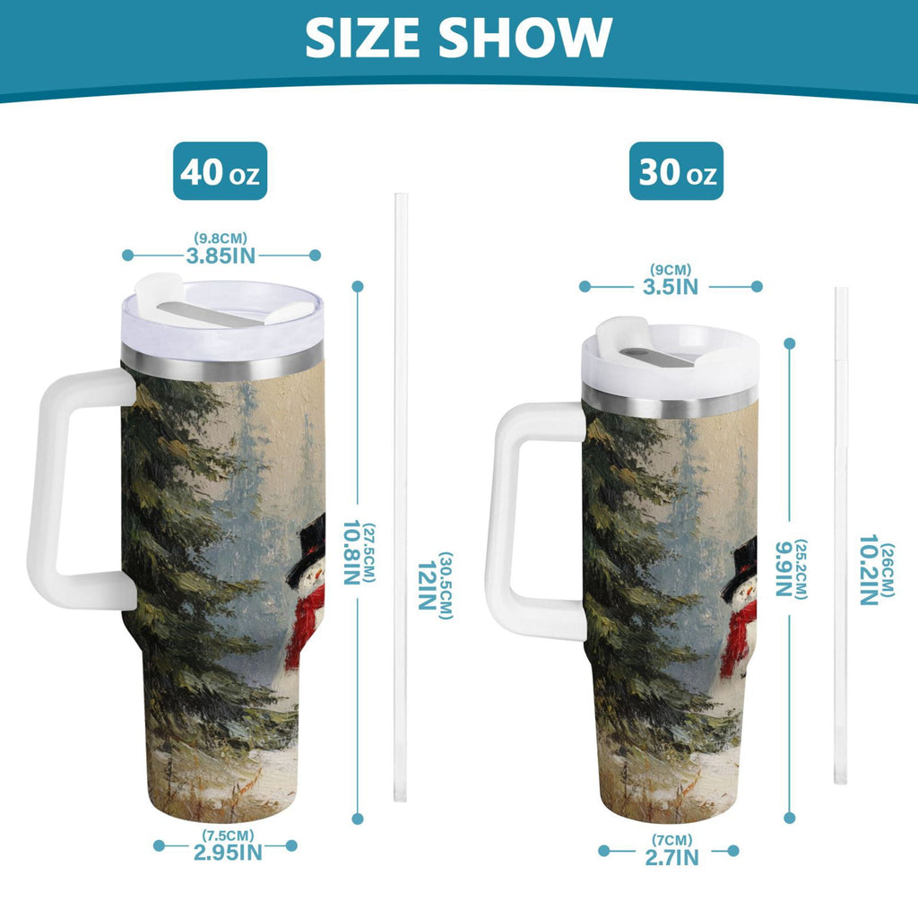 40 oz Insulated Stainless Steel Tumbler Double Wall Stainless Steel Tumbler with 2-Way Drinking Moody Snowman Couple