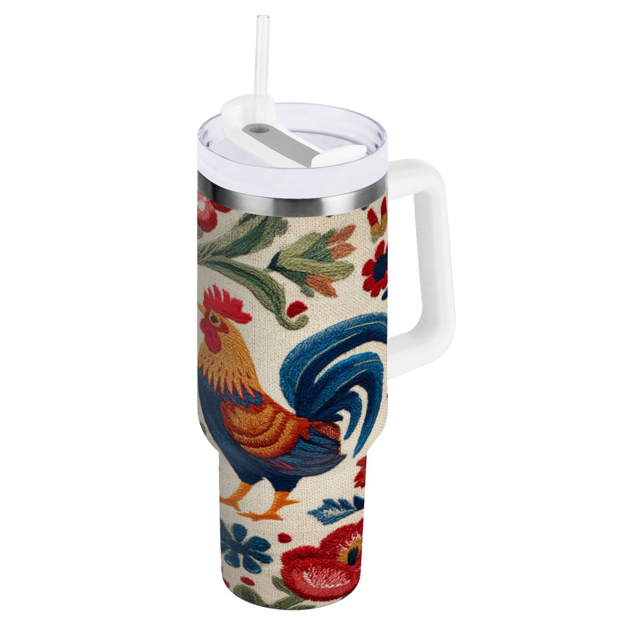 40 oz Insulated Stainless Steel Tumbler Double Wall Stainless Steel Tumbler with 2-Way Drinking Male and Female Chickens