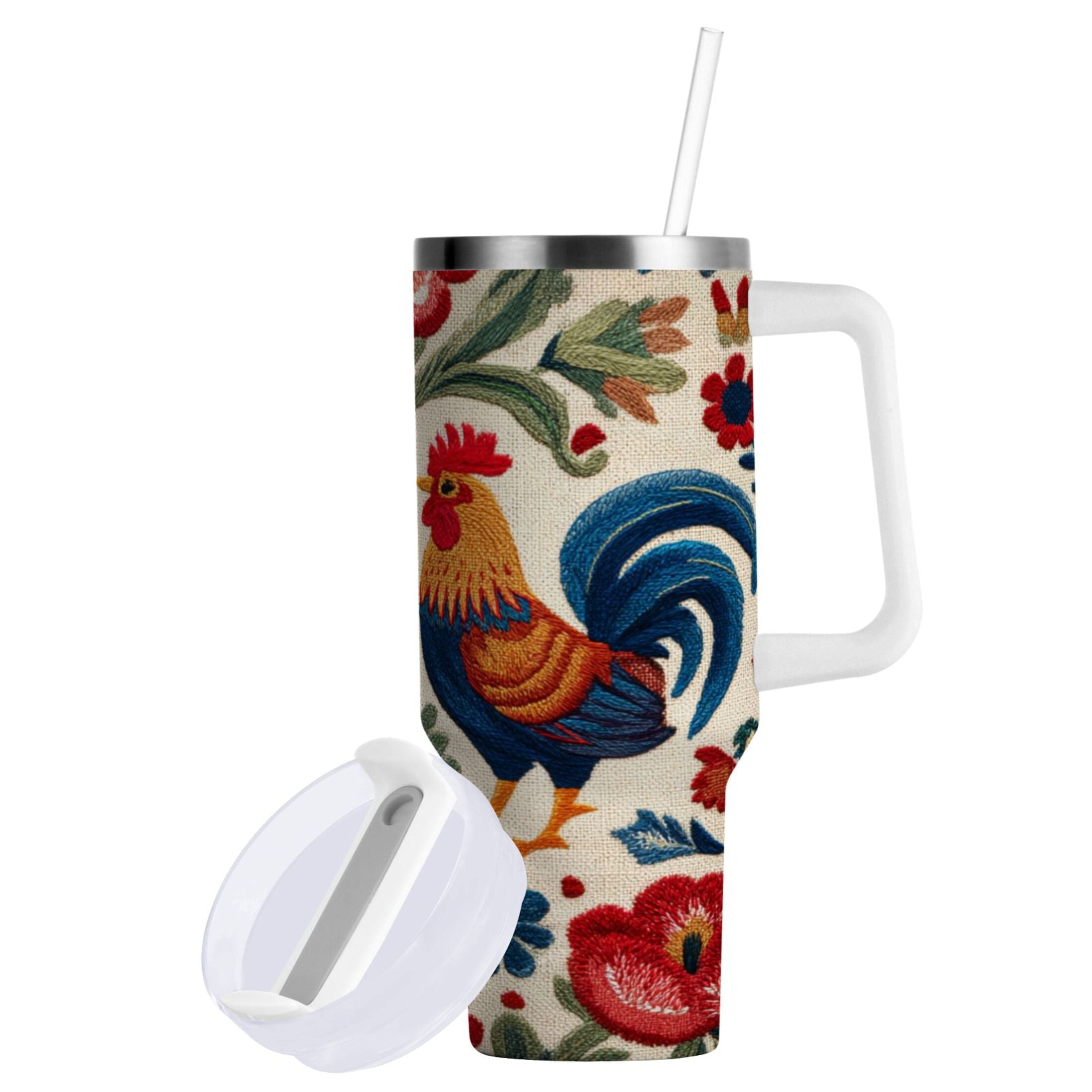 40 oz Insulated Stainless Steel Tumbler Double Wall Stainless Steel Tumbler with 2-Way Drinking Male and Female Chickens