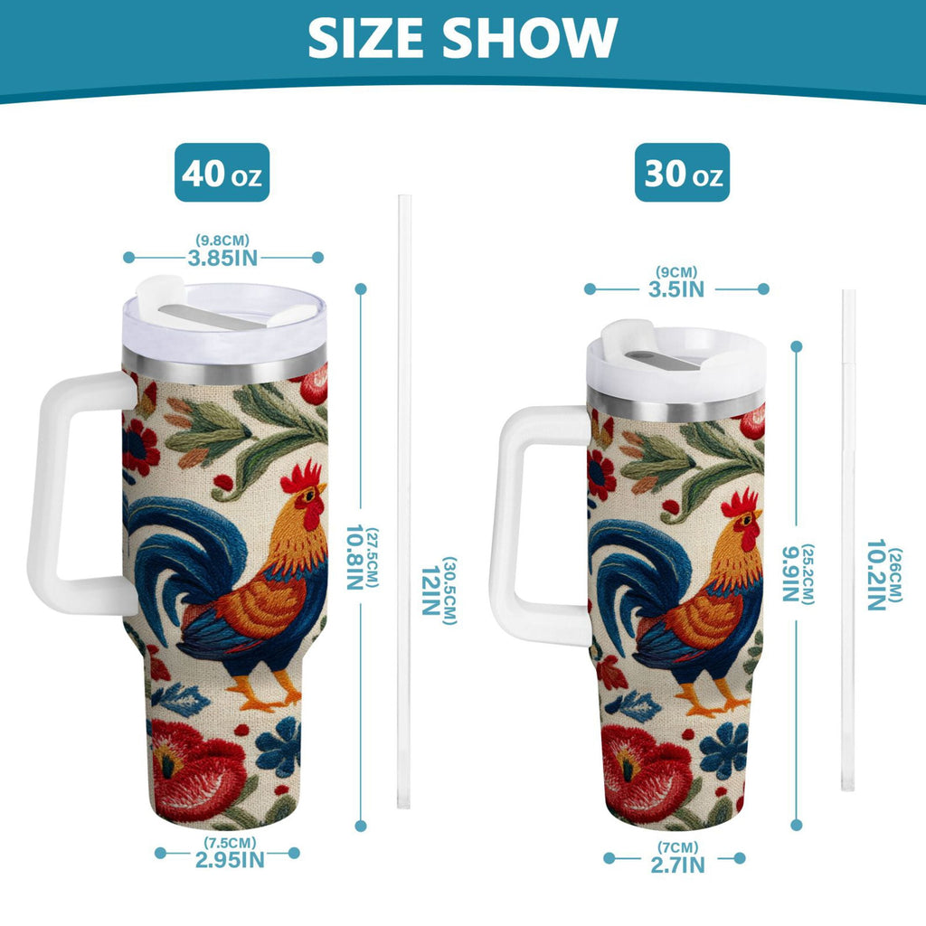 40 oz Insulated Stainless Steel Tumbler Double Wall Stainless Steel Tumbler with 2-Way Drinking Male and Female Chickens