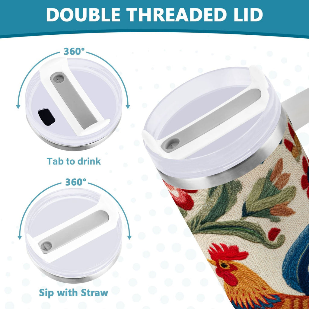 40 oz Insulated Stainless Steel Tumbler Double Wall Stainless Steel Tumbler with 2-Way Drinking Male and Female Chickens