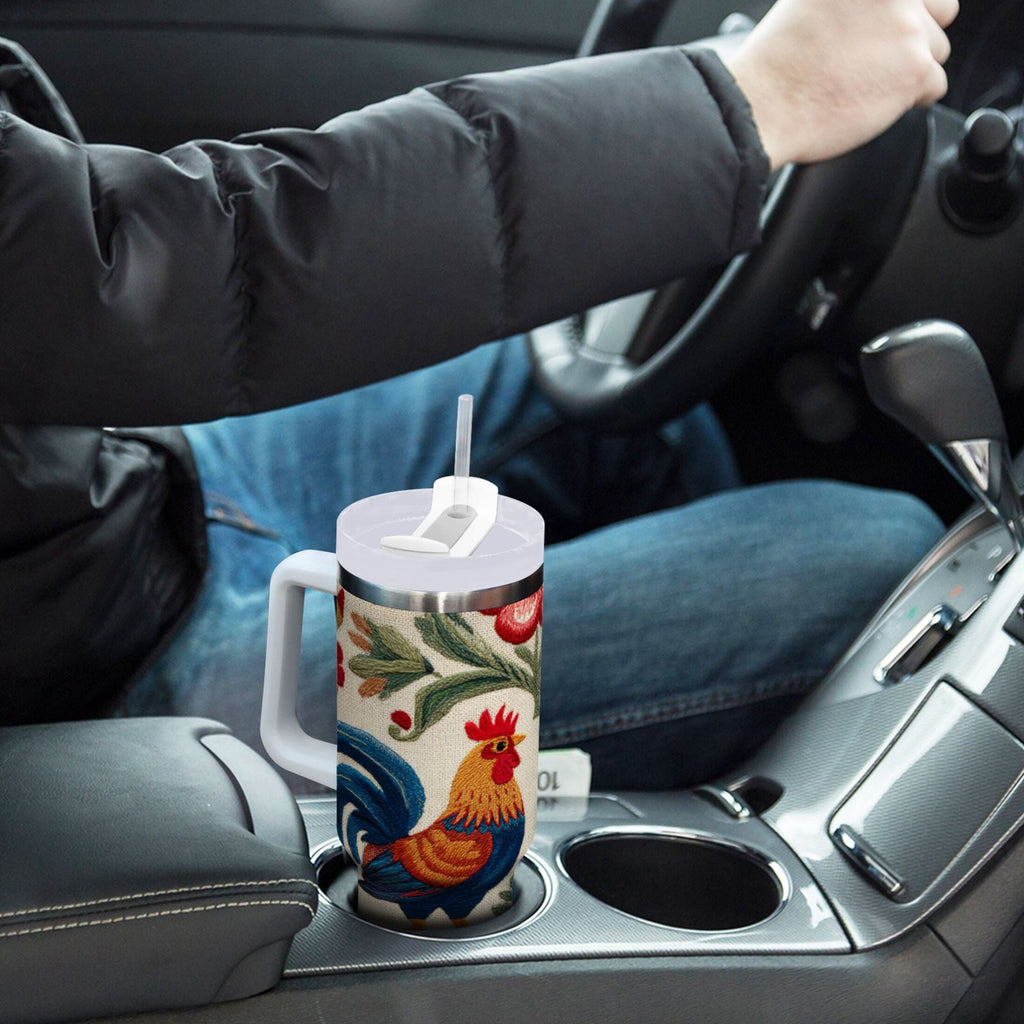 40 oz Insulated Stainless Steel Tumbler Double Wall Stainless Steel Tumbler with 2-Way Drinking Male and Female Chickens