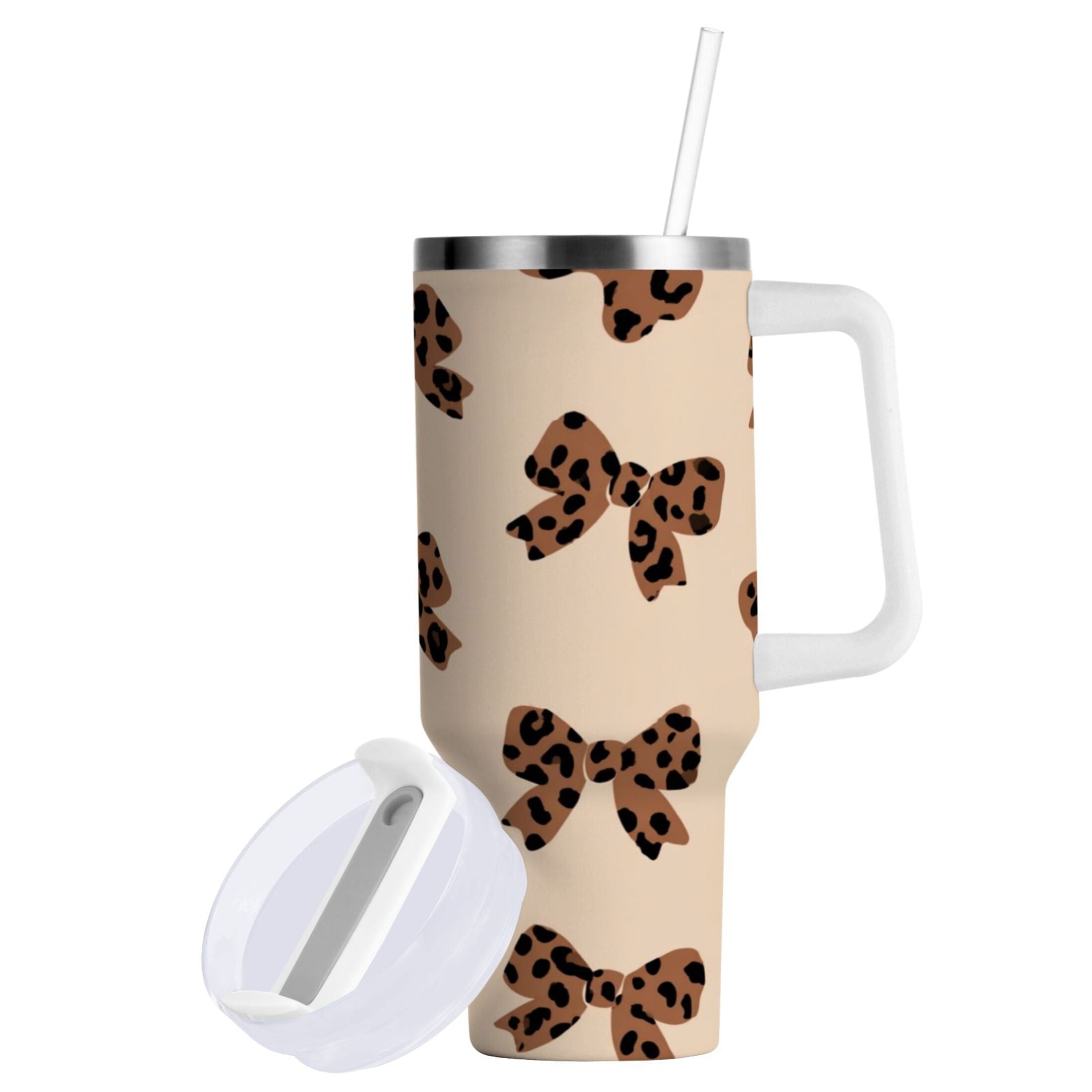 30 oz Insulated Stainless Steel Tumbler Double Wall Stainless Steel Tumbler with 2-Way Drinking Cute Brown Bow