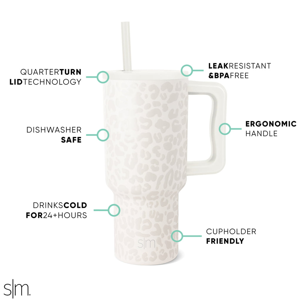 Simple Modern 30 fl oz Insulated Stainless Steel Trek Tumbler with Straw Lid | Cream Leopard