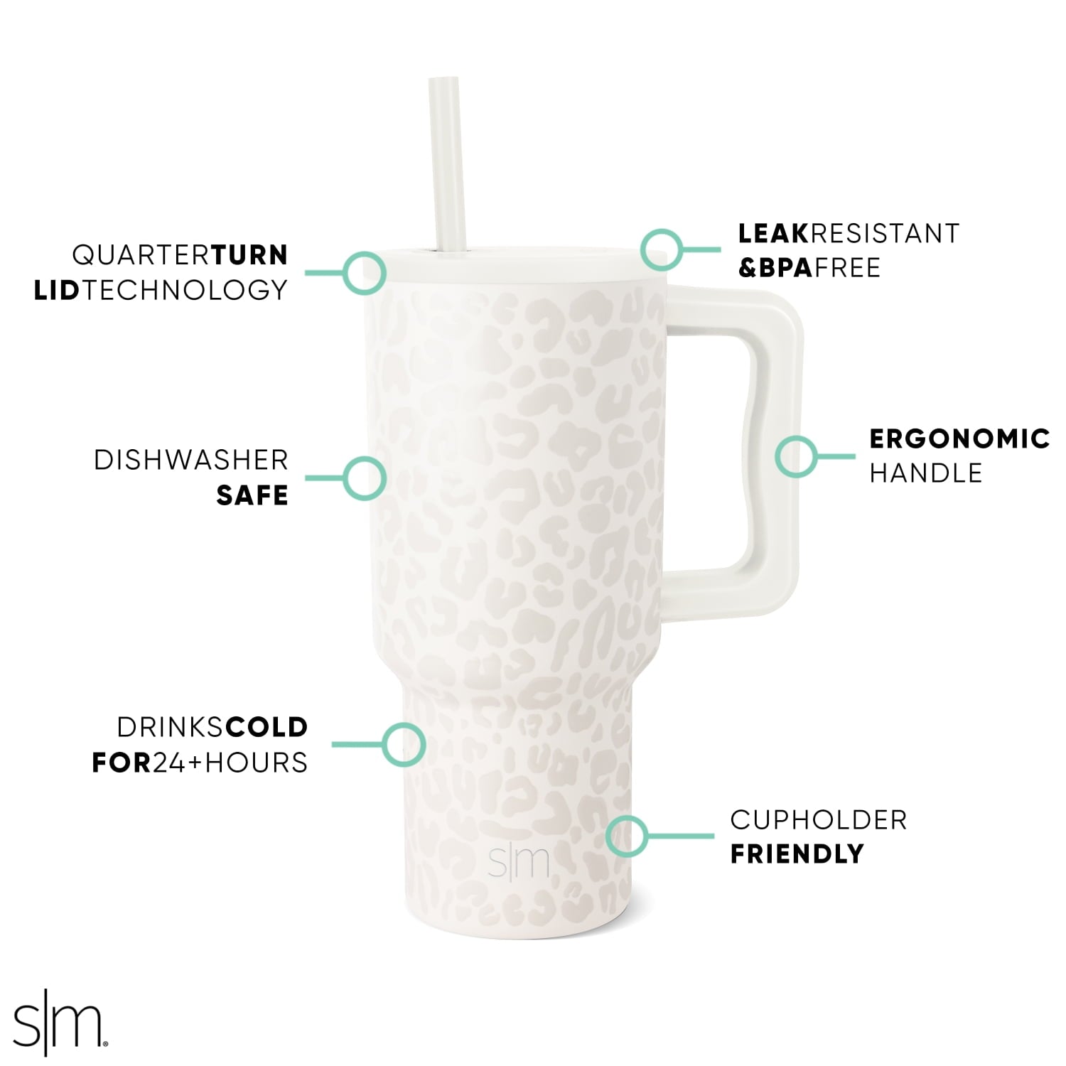 Simple Modern 30 fl oz Insulated Stainless Steel Trek Tumbler with Straw Lid | Cream Leopard