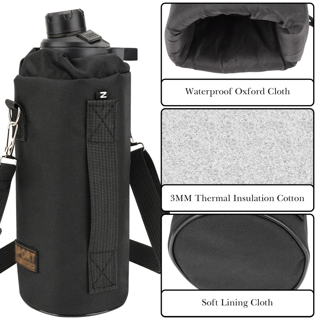 Linkidea Sports Water Bottle Carrier with Strap Compatible with Nalgene Sustain Tritan 48oz, CamelBak Chute Mag 50oz, Thick Waterbottle Cooler Bag Holder Shoulder Strap, Black