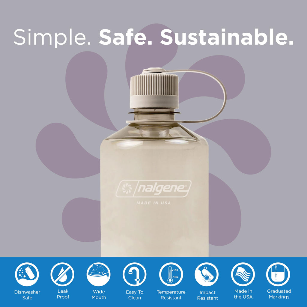 Nalgene Sustain Tritan BPA-Free Water Bottle Made with Material Derived from 50% Plastic Waste (using ISCC certified mass balance), 32 OZ, Narrow Mouth, Cotton