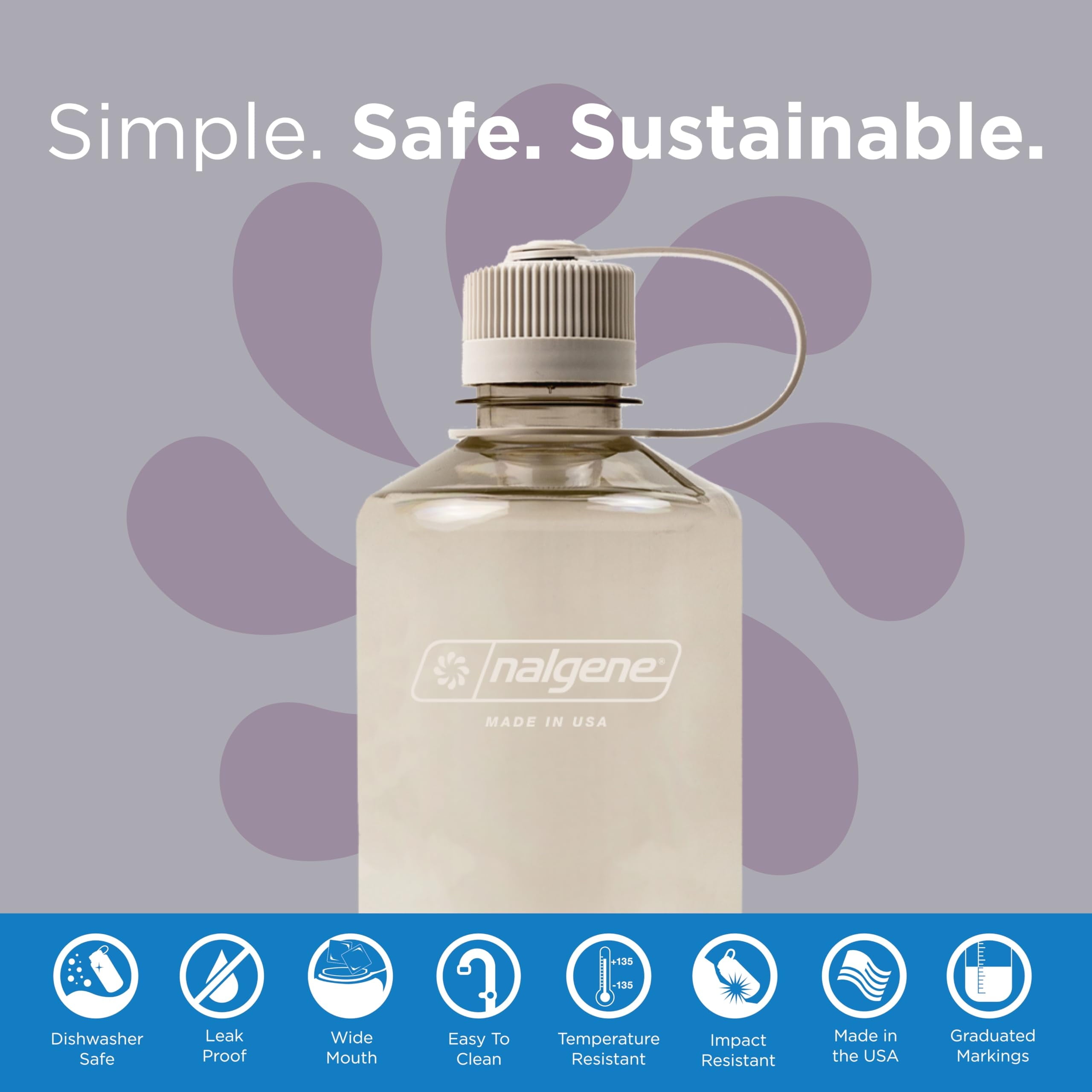 Nalgene Sustain Tritan BPA-Free Water Bottle Made with Material Derived from 50% Plastic Waste (using ISCC certified mass balance), 32 OZ, Narrow Mouth, Cotton