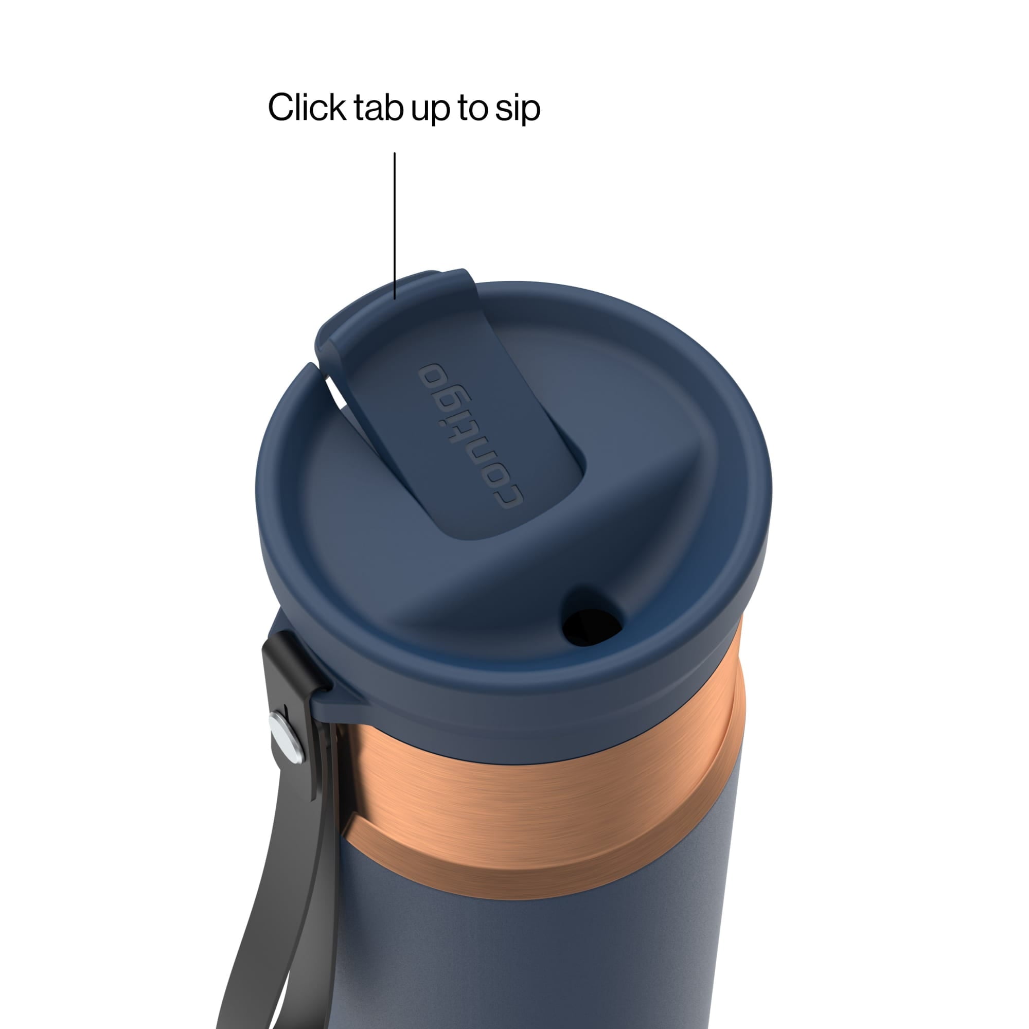 Contigo SnapSeal Leakproof Stainless Steel Reusable Water Bottle with Carrying Strap, Dark Blue/Bronze, 24 oz