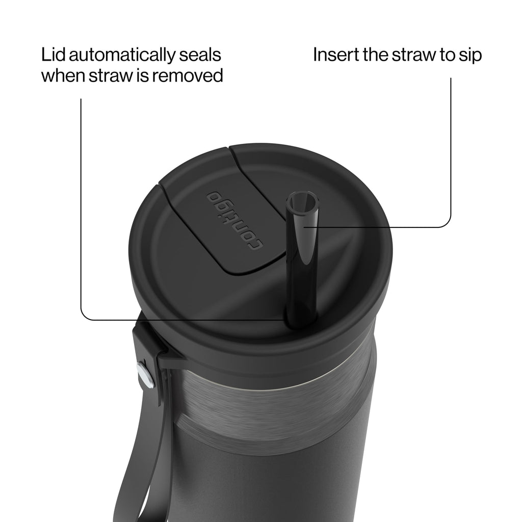 Contigo SnapSeal Leakproof Stainless Steel Reusable Water Bottle with Carrying Strap, Dark Blue/Bronze, 24 oz