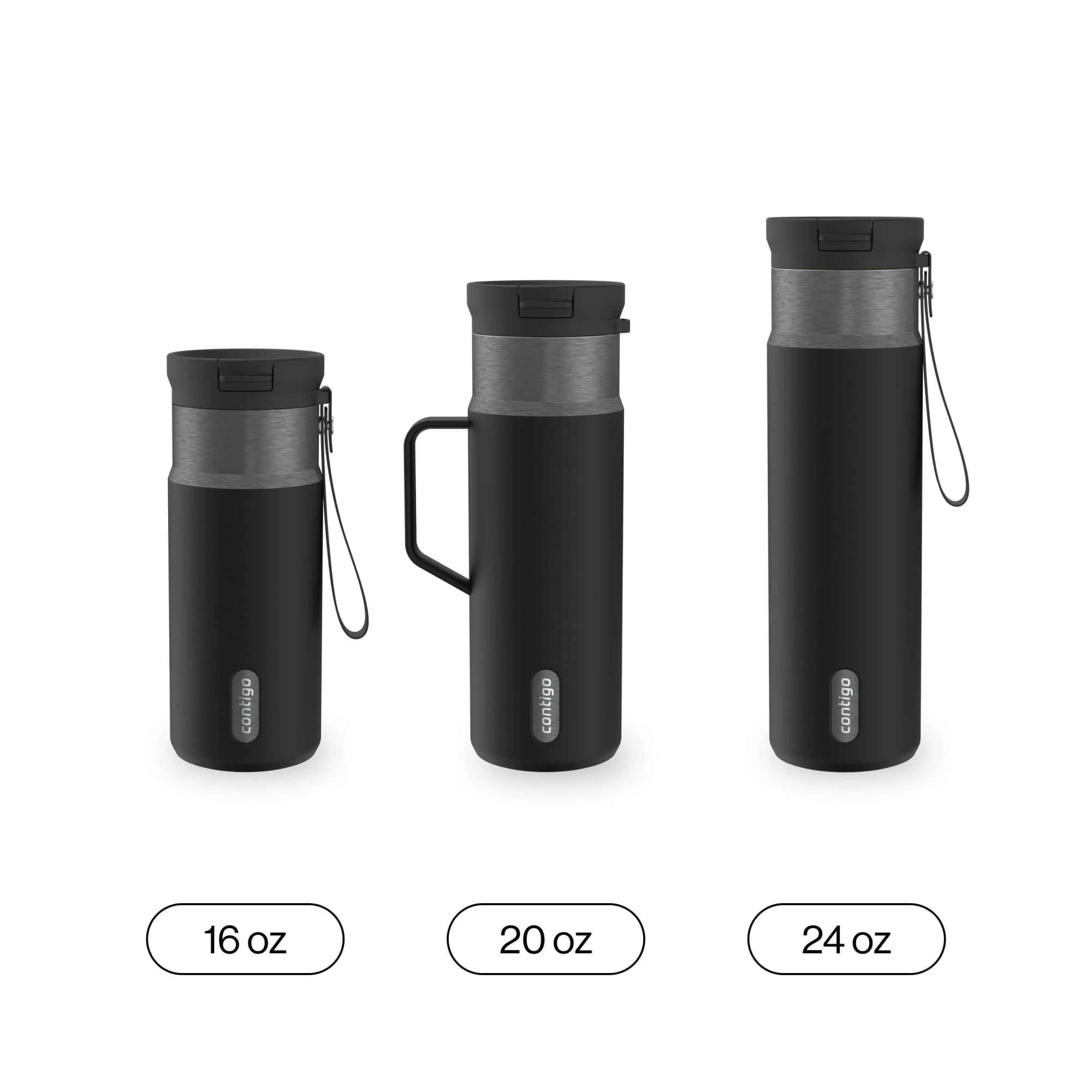 Contigo SnapSeal Leakproof Stainless Steel Reusable Water Bottle with Carrying Strap, Dark Blue/Bronze, 24 oz