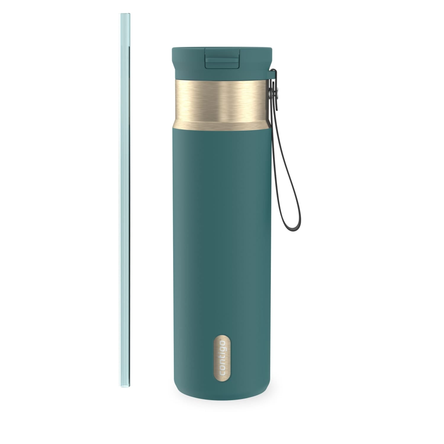 Contigo SnapSeal Leakproof Stainless Steel Reusable Water Bottle with Carrying Strap, Dark Blue/Bronze, 24 oz