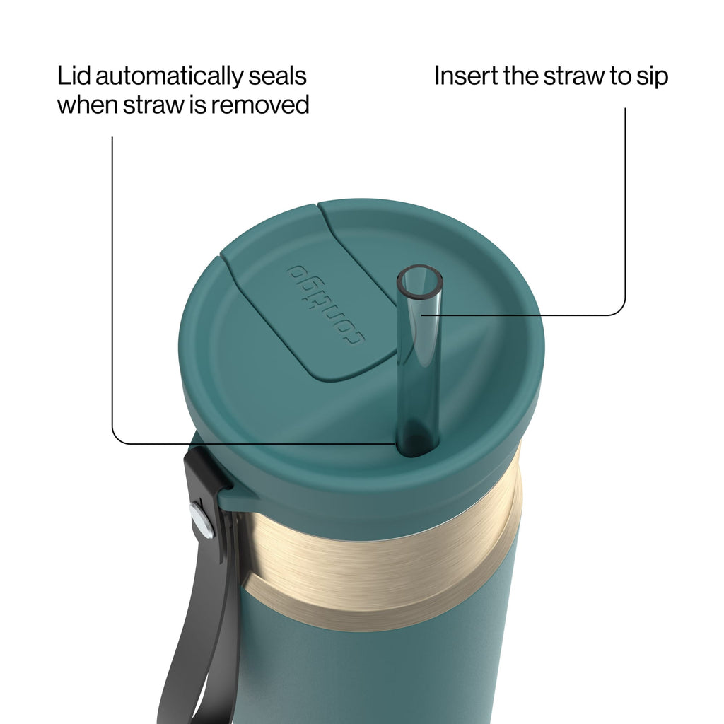 Contigo SnapSeal Leakproof Stainless Steel Reusable Water Bottle with Carrying Strap, Dark Blue/Bronze, 24 oz