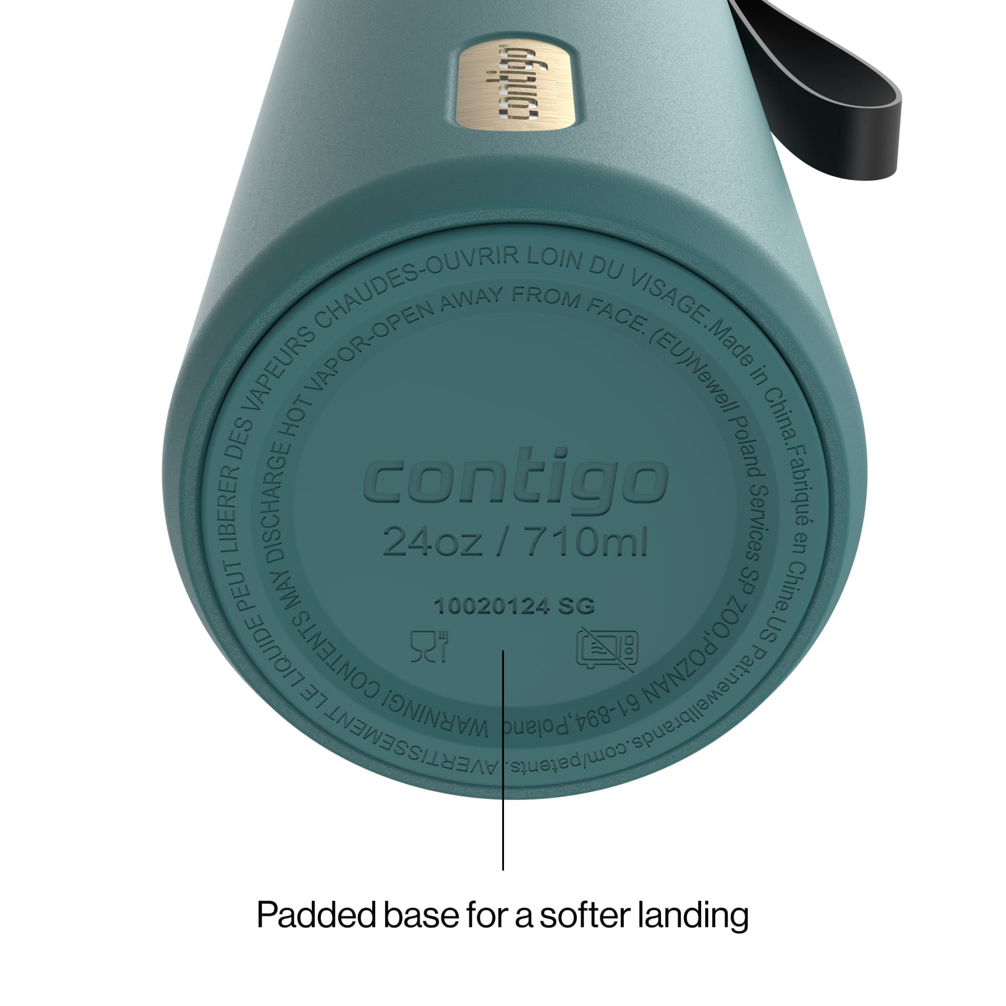Contigo SnapSeal Leakproof Stainless Steel Reusable Water Bottle with Carrying Strap, Dark Blue/Bronze, 24 oz