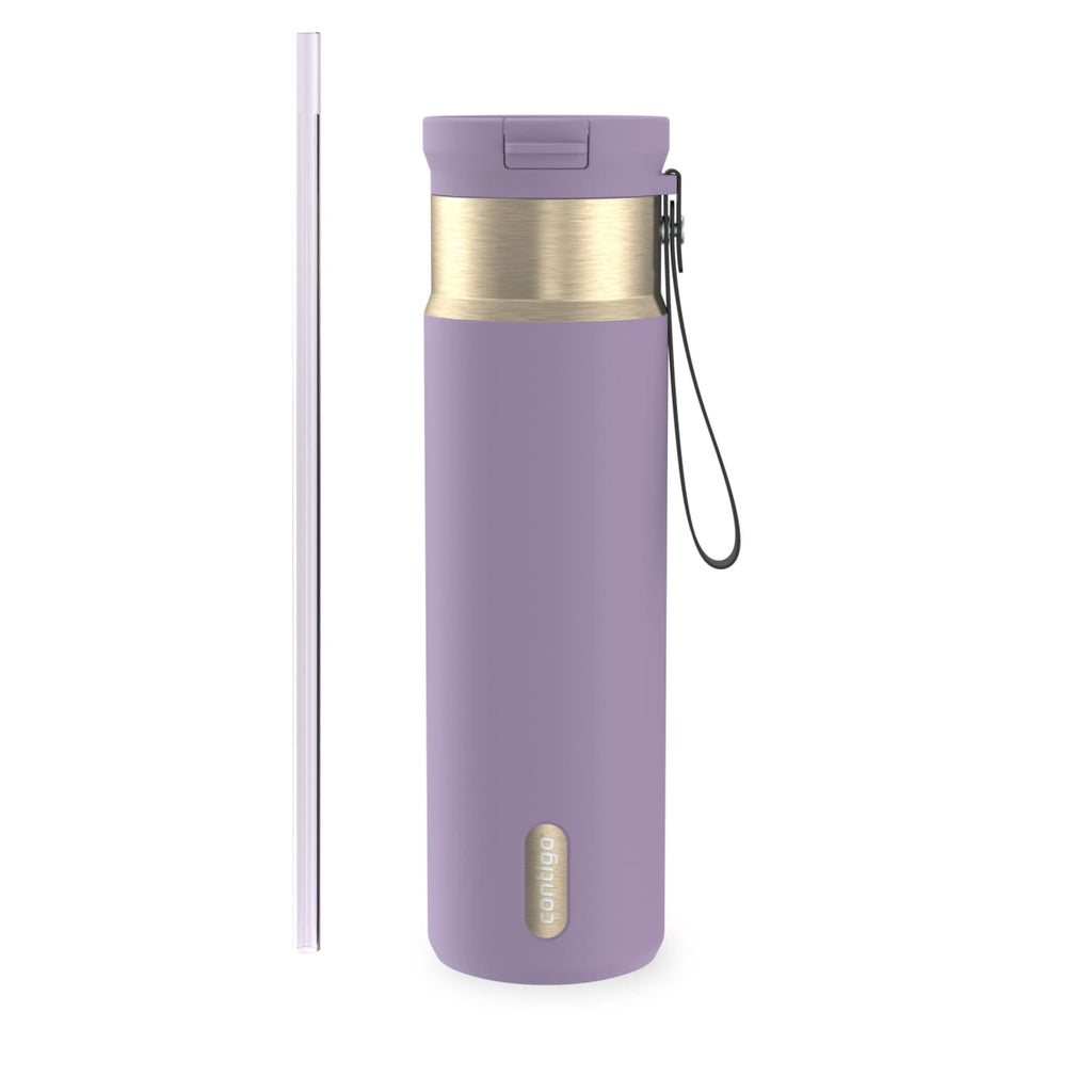 Contigo SnapSeal Leakproof Stainless Steel Reusable Water Bottle with Carrying Strap, Dark Blue/Bronze, 24 oz