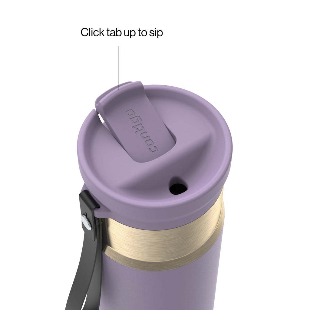 Contigo SnapSeal Leakproof Stainless Steel Reusable Water Bottle with Carrying Strap, Dark Blue/Bronze, 24 oz