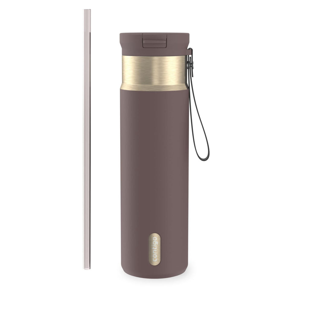 Contigo SnapSeal Leakproof Stainless Steel Reusable Water Bottle with Carrying Strap, Dark Blue/Bronze, 24 oz
