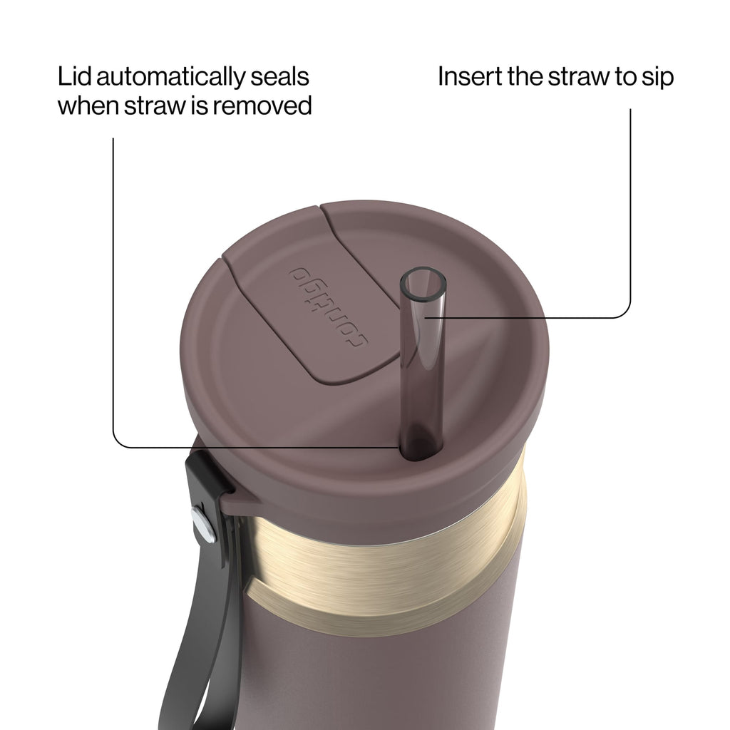 Contigo SnapSeal Leakproof Stainless Steel Reusable Water Bottle with Carrying Strap, Dark Blue/Bronze, 24 oz