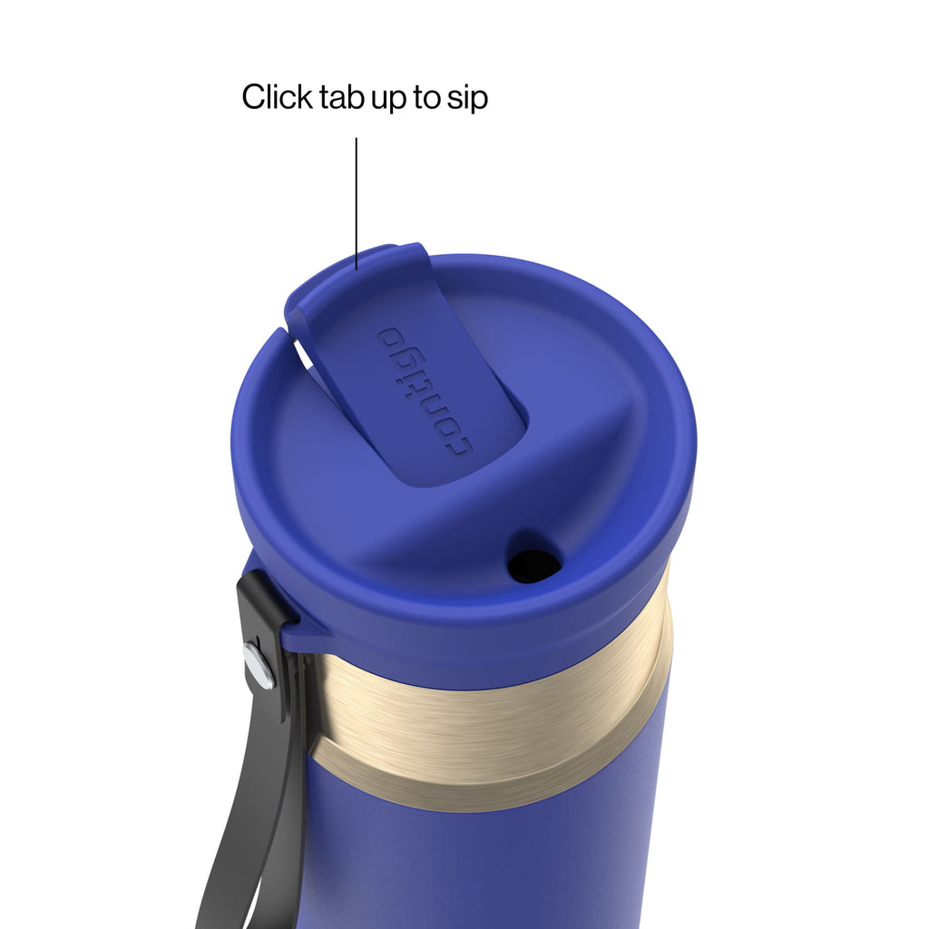 Contigo SnapSeal Leakproof Stainless Steel Reusable Water Bottle with Carrying Strap, Dark Blue/Bronze, 24 oz