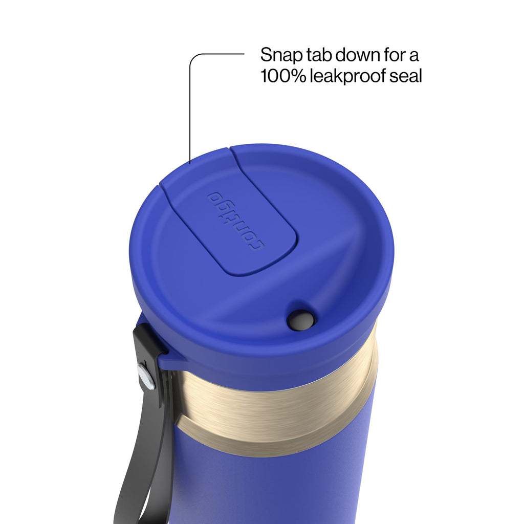 Contigo SnapSeal Leakproof Stainless Steel Reusable Water Bottle with Carrying Strap, Dark Blue/Bronze, 24 oz