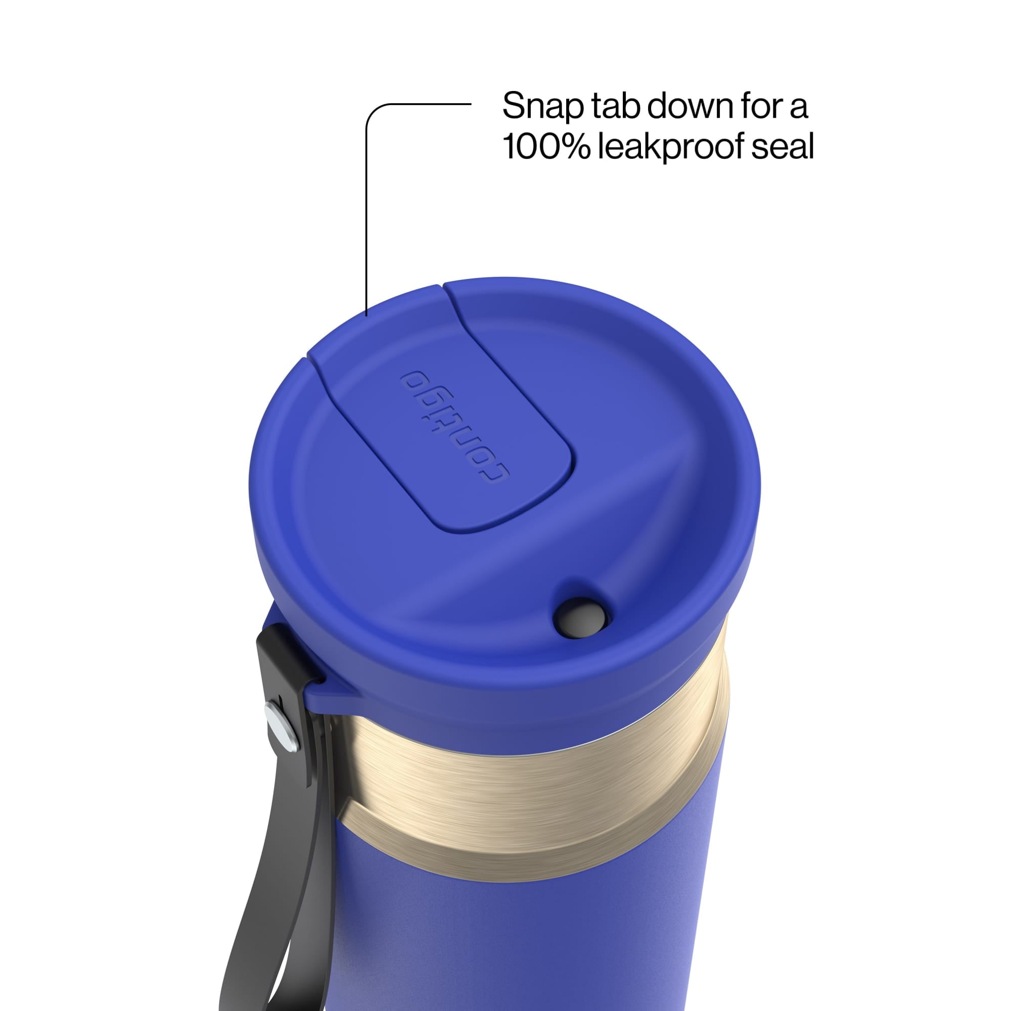 Contigo SnapSeal Leakproof Stainless Steel Reusable Water Bottle with Carrying Strap, Dark Blue/Bronze, 24 oz
