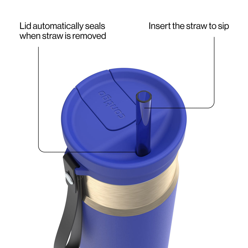 Contigo SnapSeal Leakproof Stainless Steel Reusable Water Bottle with Carrying Strap, Dark Blue/Bronze, 24 oz