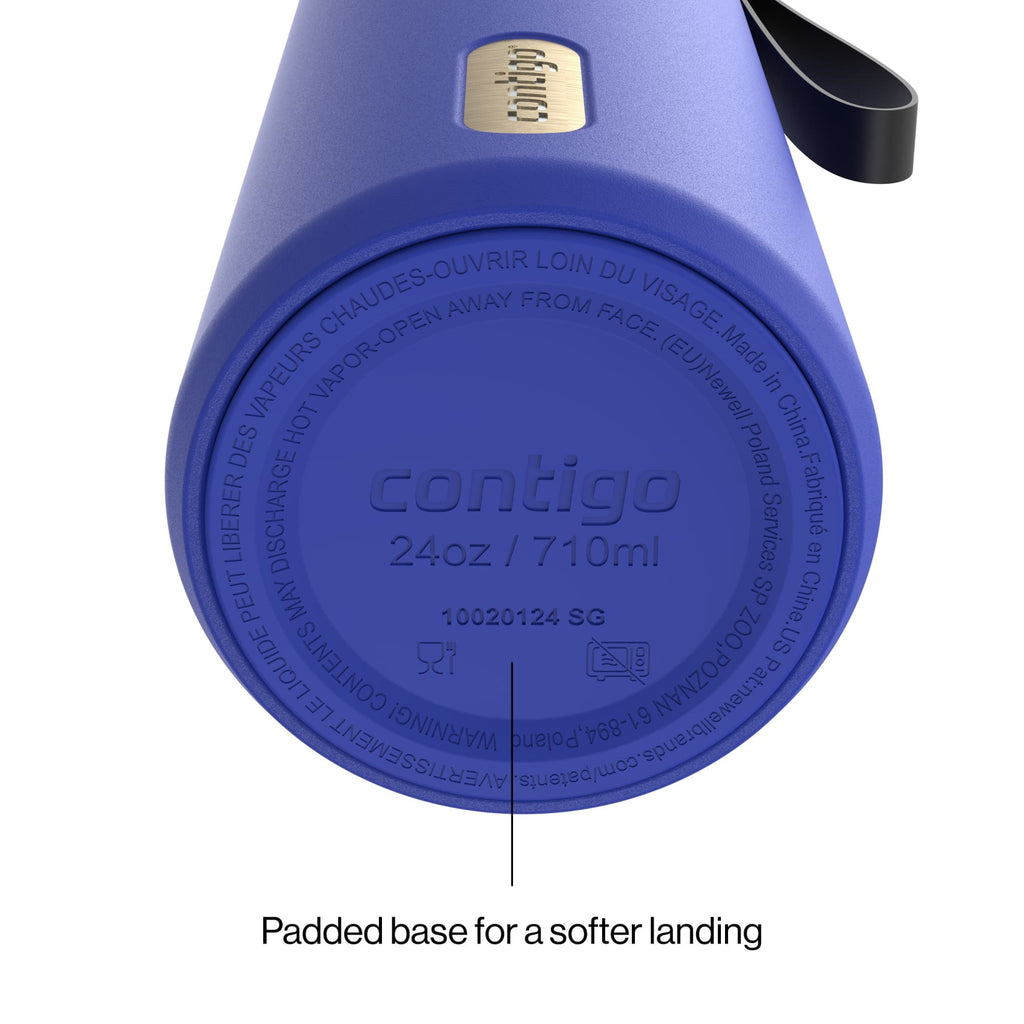Contigo SnapSeal Leakproof Stainless Steel Reusable Water Bottle with Carrying Strap, Dark Blue/Bronze, 24 oz