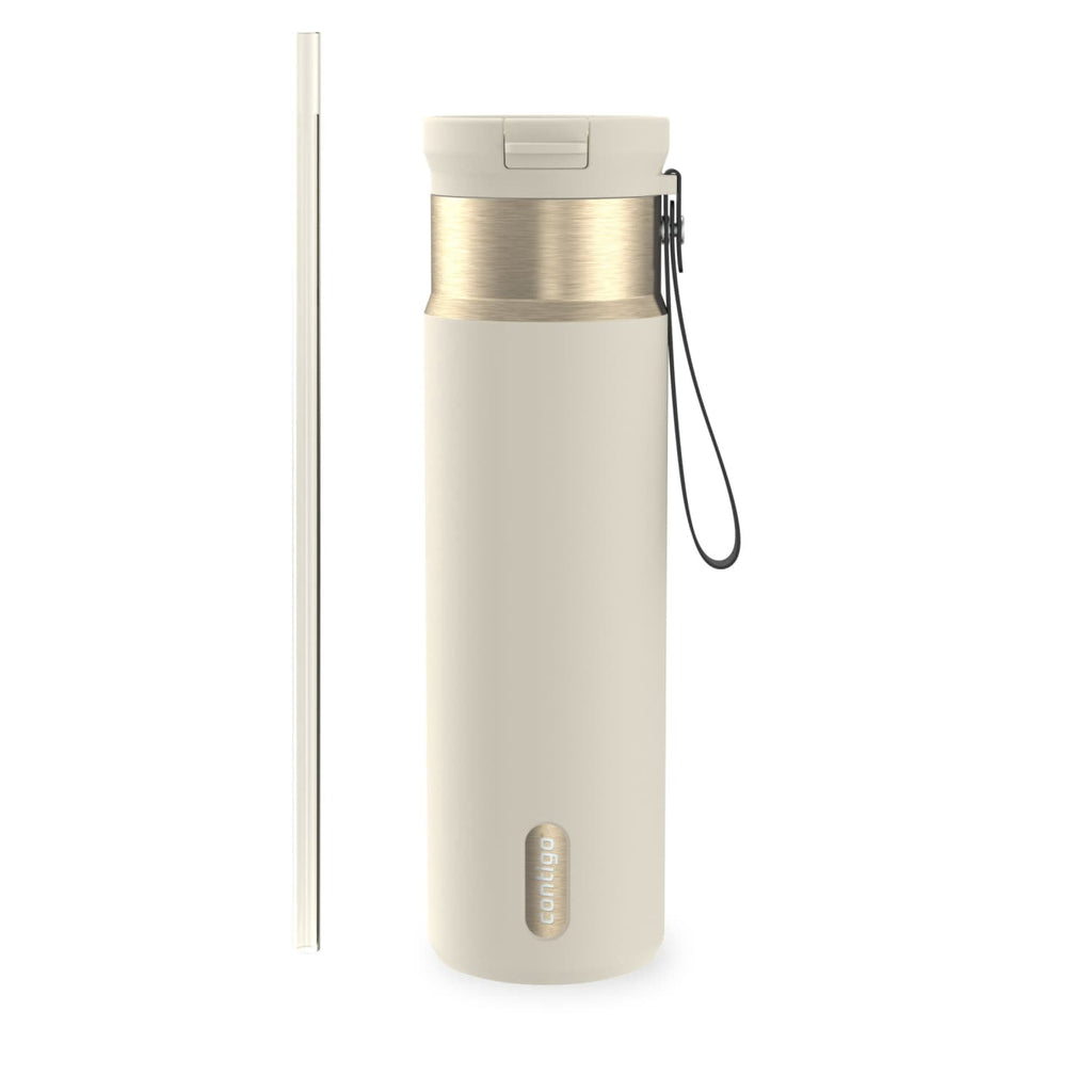 Contigo SnapSeal Leakproof Stainless Steel Reusable Water Bottle with Carrying Strap, Dark Blue/Bronze, 24 oz