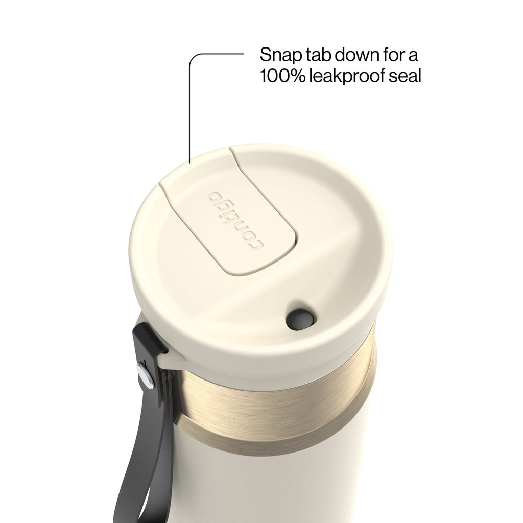 Contigo SnapSeal Leakproof Stainless Steel Reusable Water Bottle with Carrying Strap, Dark Blue/Bronze, 24 oz