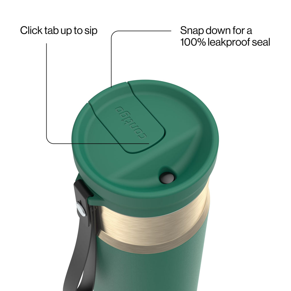 Contigo SnapSeal Leakproof Stainless Steel Reusable Water Bottle with Carrying Strap, Dark Blue/Bronze, 24 oz